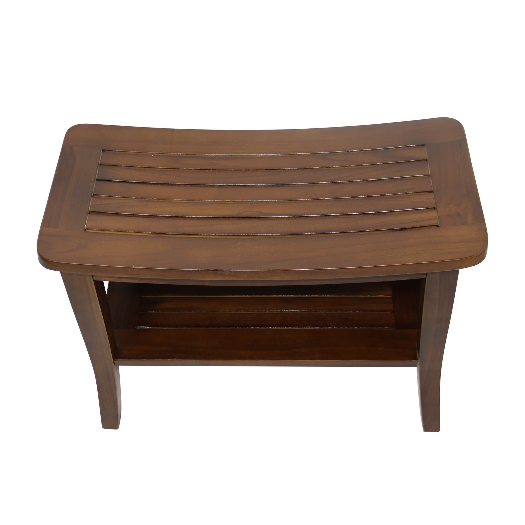 ALATEAK Teak Waterproof Shower Bath Spa Bench Stool with Shelf Storage