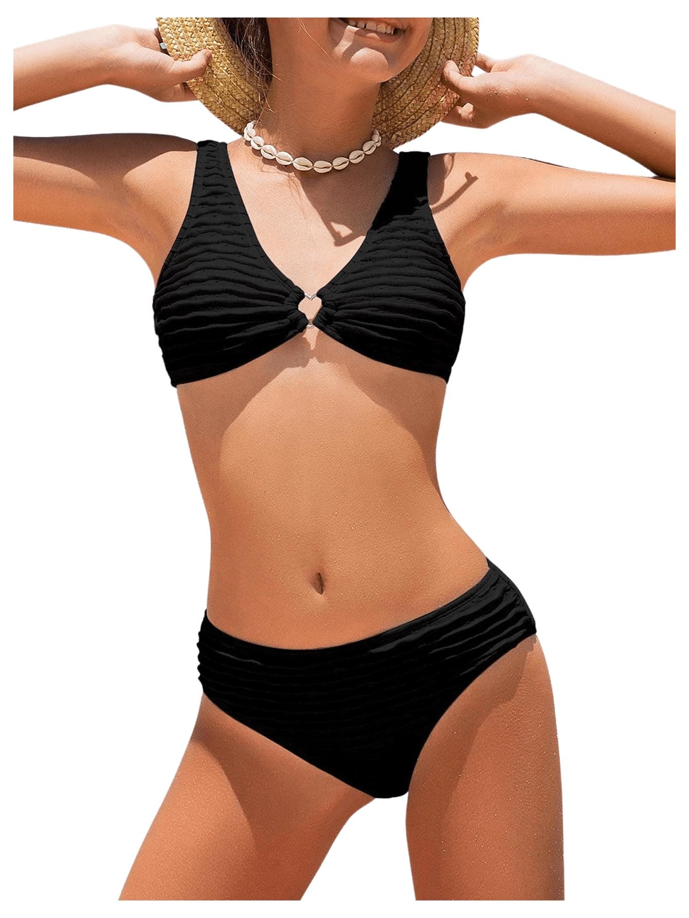 SOLY HUXGirl's V Neck Ring Linked Bikini Sets Bathing Suits Two Piece Swimsuit