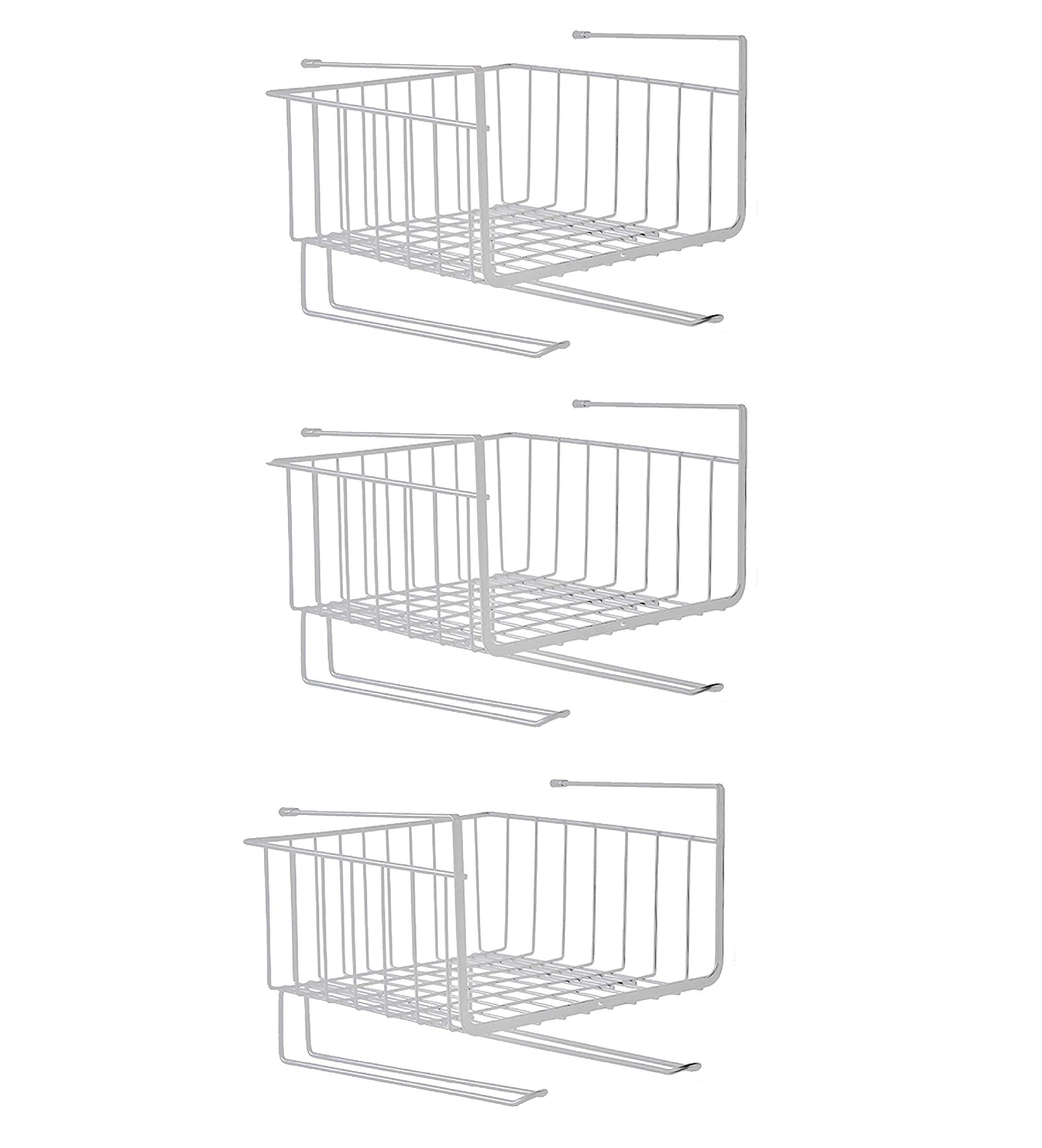 Styleys Multifunctional Iron Kitchen Under Cabinet Shelf Basket Wire Rack Organizer Storage with Tissue Holder, (S11088, White, 3, Floating Shelves)