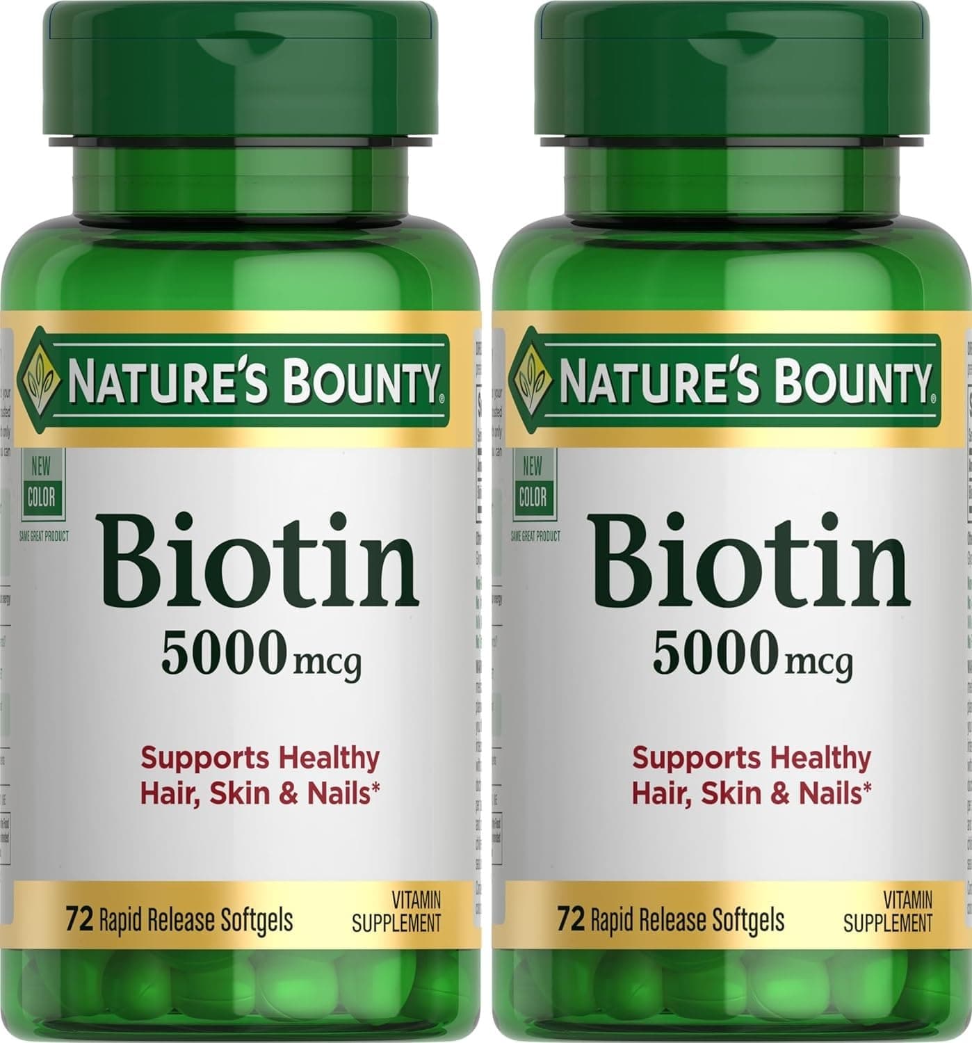 Nature's Bounty Super Potency Biotin 5000mcg - 72 softgels (Pack of 2)