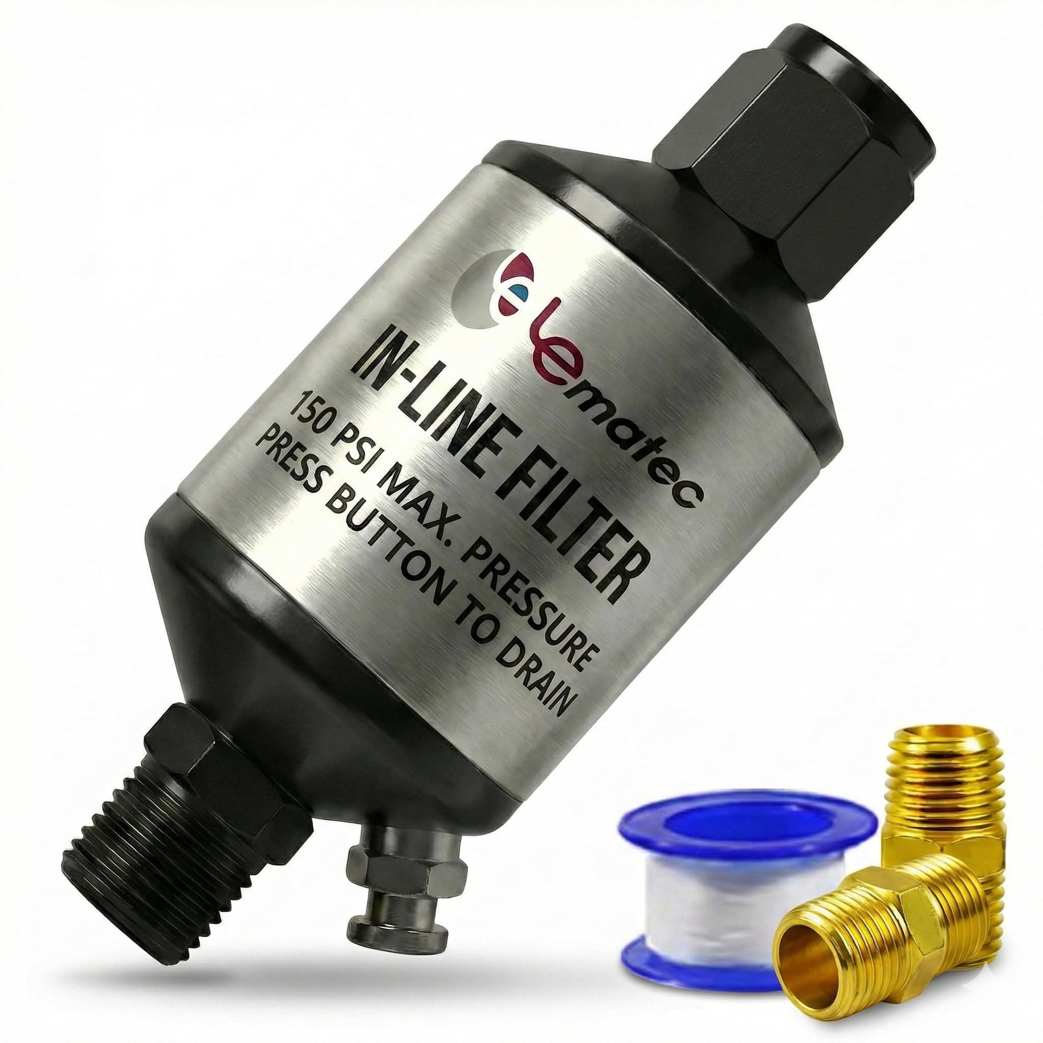 LE LEMATEC Air Compressor Water Separator & Air Dryer with Push-Button Drain Valve, 1/4" NPT Inline Moisture Remover for HVLP Spray Paint Gun, Sandblaster, Plasma Cutter - AI303-C1