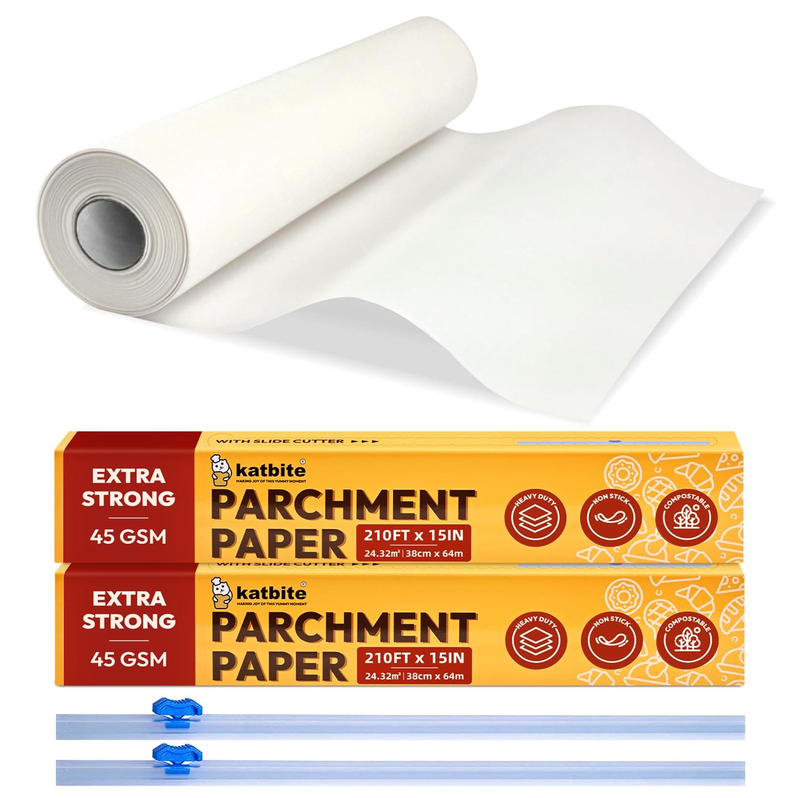 Katbite Parchment Paper Roll-15 in x 164 ft (205 SQ FT) Baking Pan Liners (2 Pack)