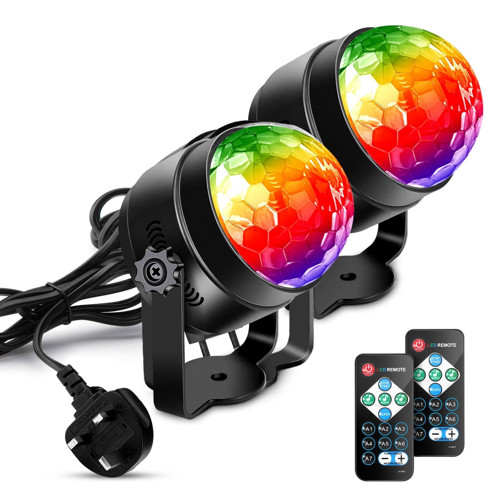 Disco Lights, LUNSY Sound Activated Party Lights with Remote Control, 7 Colors RGB Disco Ball Light Stage Strobe Lighting with 360°Rotation for Birthday DJ Bar Christmas Party Home Decor - 2 Pack