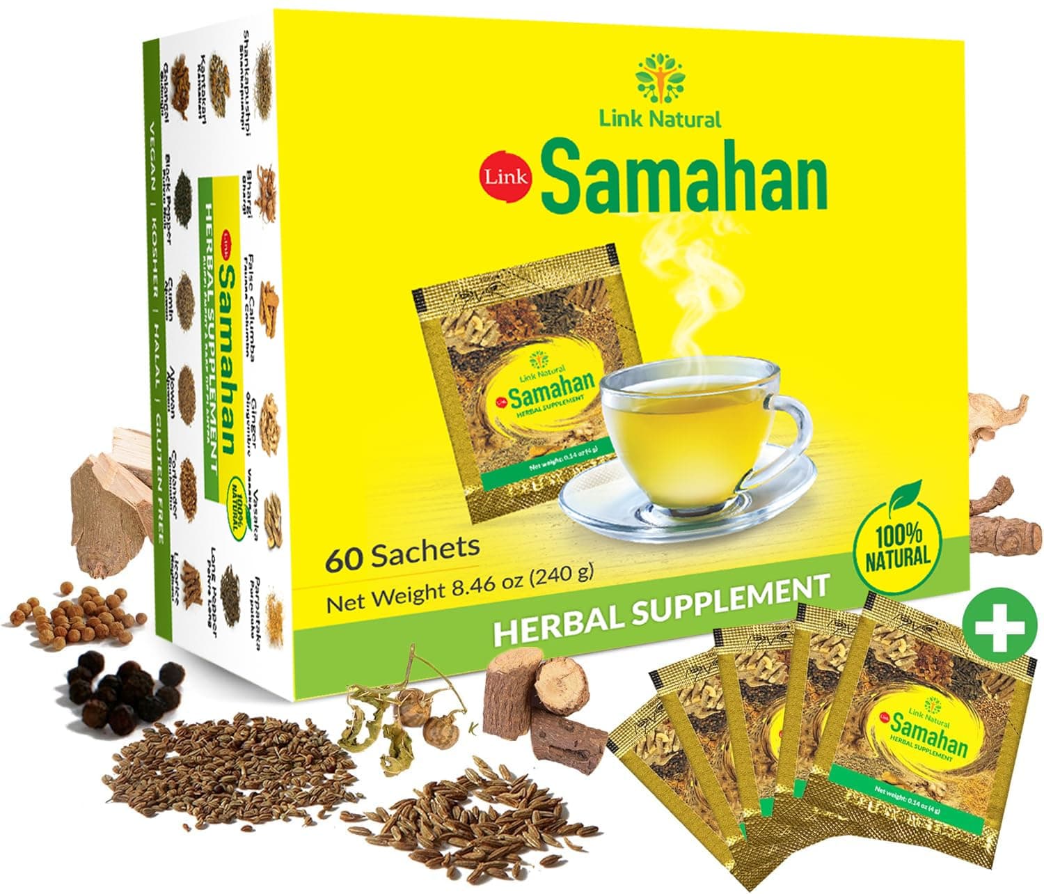 SAMAHAN Ayurvedic Herbal Tea Packets - Sri Lankan Ceylon Blend with 14 Natural Herbs Including Ginger, Black Pepper & More, Herbal Tea Bags for Wellness, Relaxation & Daily Comfort - 50 Count