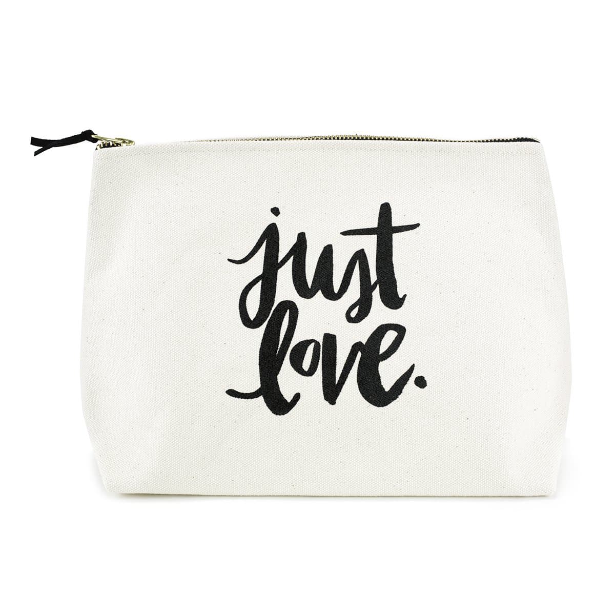 Canvas Makeup Bag with Quote and Brass Zip, Extra Large (Natural - Just Love)