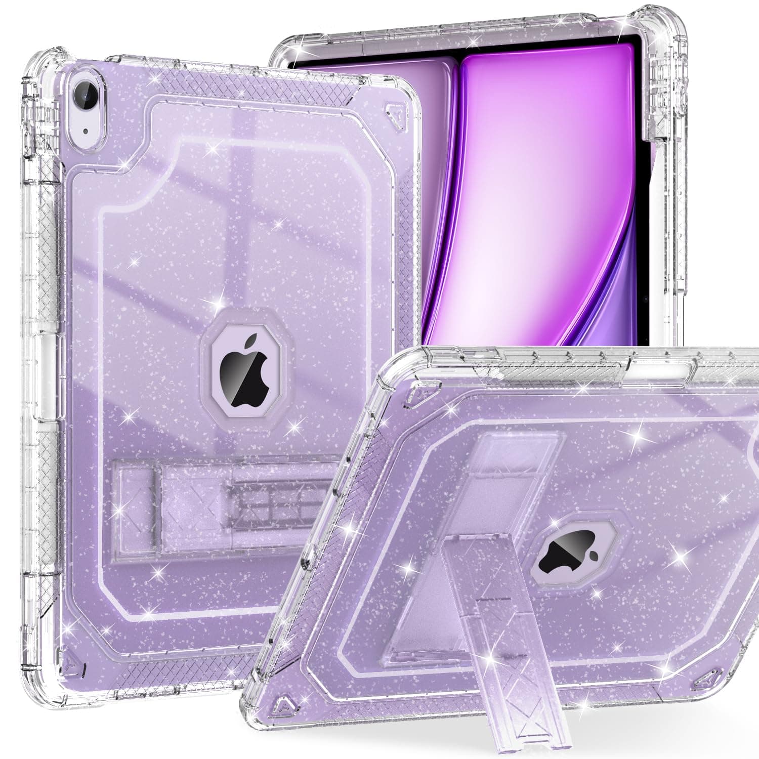 ZoneFoker for iPad Air 13 Inch M4/M3 Case 2026/2025, for iPad Air M2 13-inch 6th Gen 2024 Clear Glitter Slim Cover with Pencil Holder Heavy Duty Shockproof Hard Protective Case with Kickstand