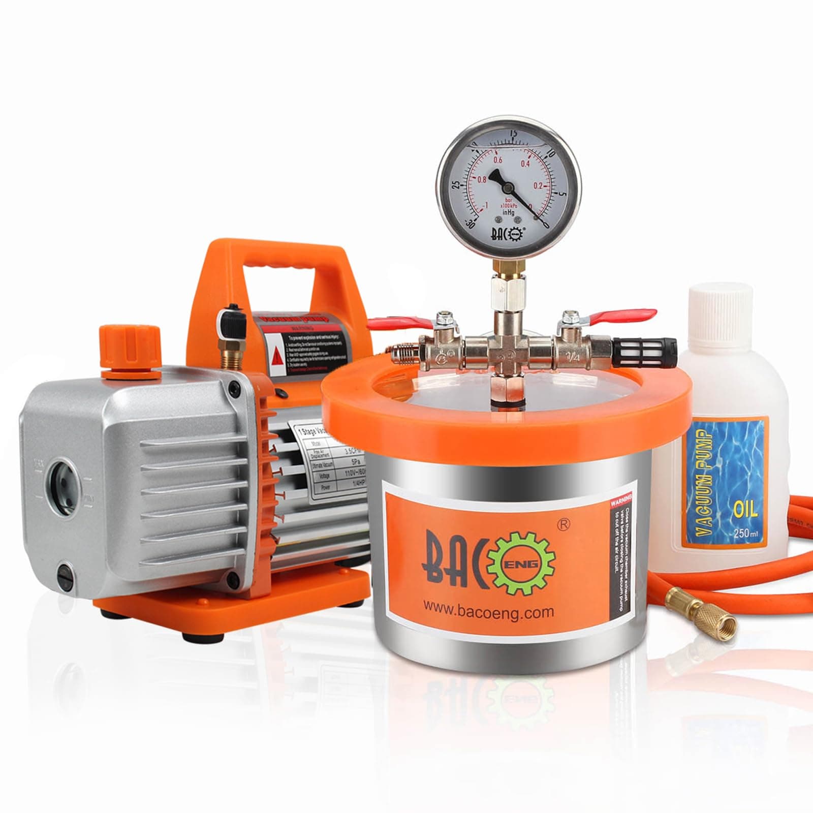 BACOENG 2 Quart Vacuum Chamber with Pump, Stainless Steel Degassing Chamber Kit for Resin, Silicone and Epoxies