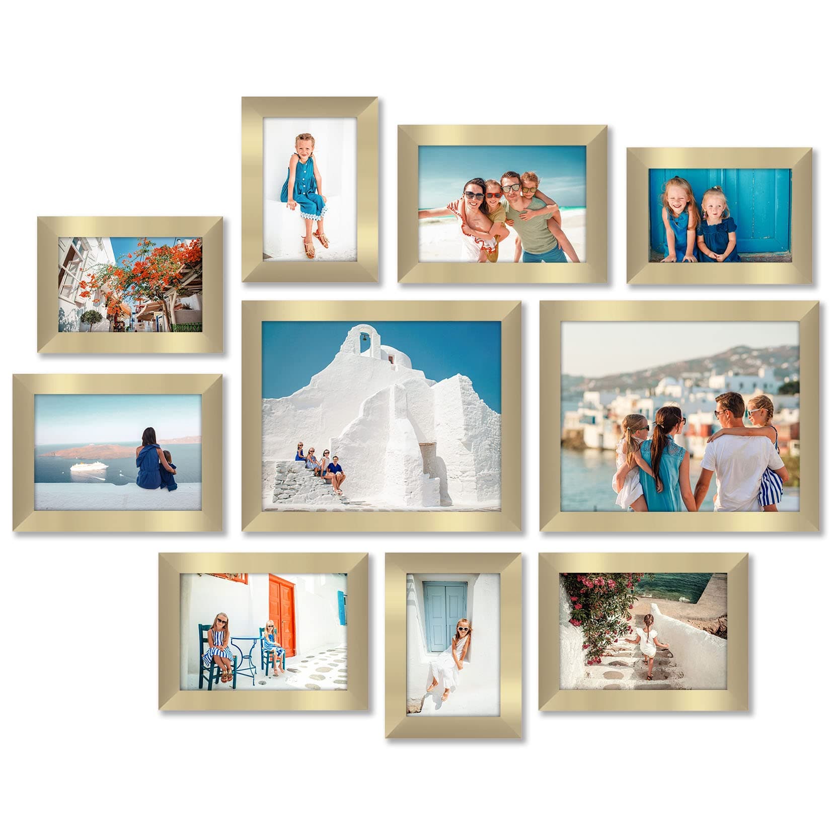 10 Piece Gold Picture Frames Collage Wall Decor - Gallery Wall Frame Set with Two 8x10, Four 5x7, and Four 4x6 Frames, Shatter Resistant Glass, Hanging Hardware, and Easel Included