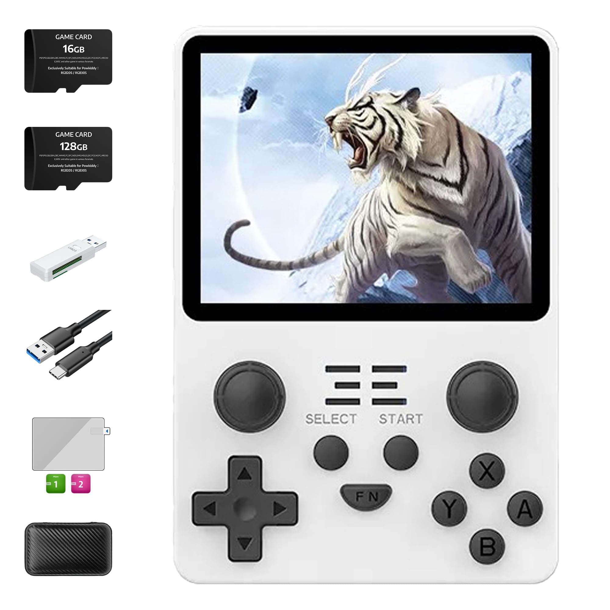 RGB20S Handheld Game Console Retro Gaming Console with 20 Emulators 21K+ Preloaded Games 3.5” IPS Screen RK3326 Processor Portable Video Game Console for Kids & Adults Multi-Game System (White-128G)