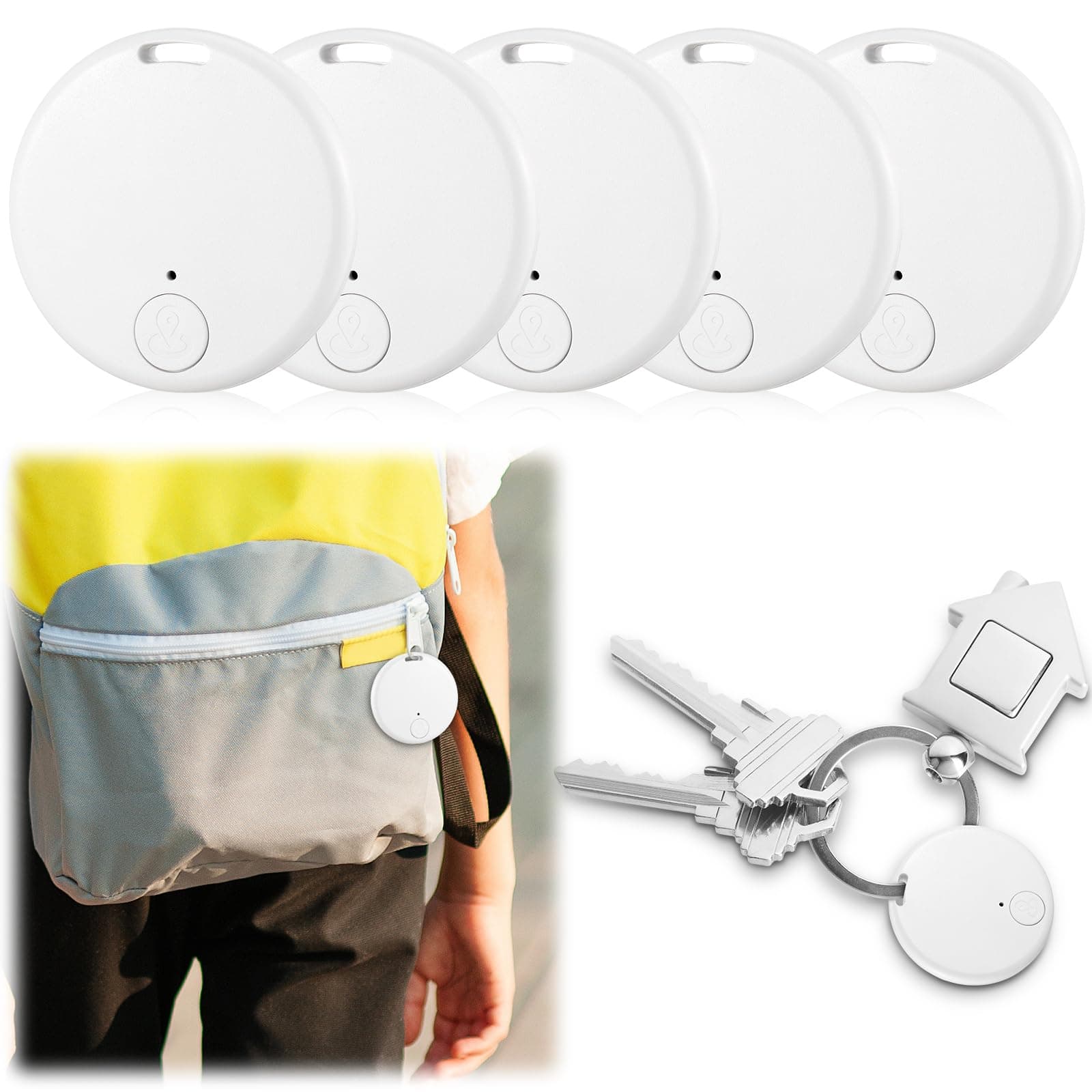 Konohan 5 Packs Smart Item Finder Portable Tracker GPS Tracking Mobile Anti Loss Smart Device Key Finder Tag Locator with Sound for Bags Wallets Backpacks Pets Keys Luggage(White)