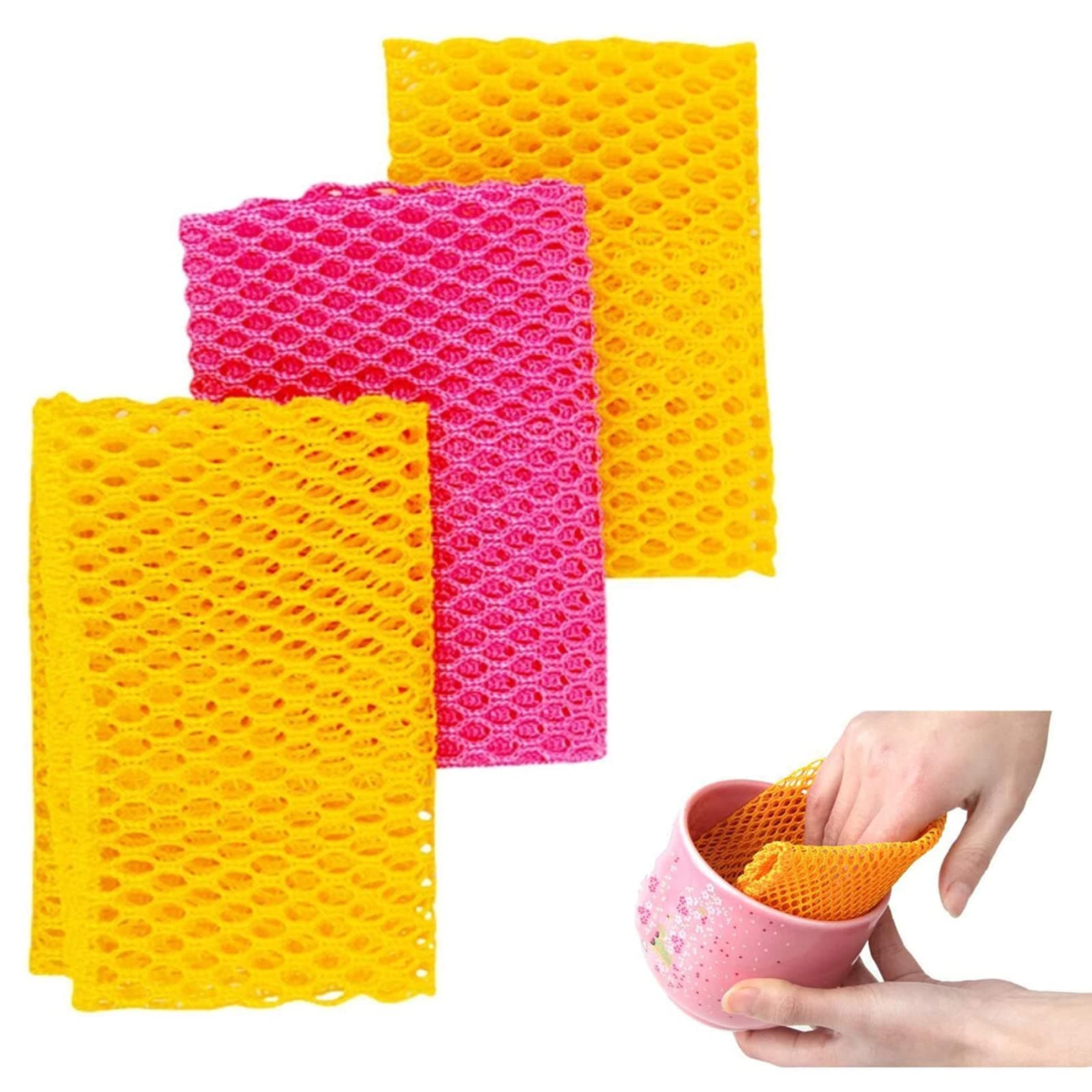 Innovative Dish Washing Net Cloths/Scourer - 100% Odor Free/Quick Dry - No More Sponges with Mildew Smell - Perfect Scrubber for Washing Dishes - 11 by 11 inches - 3PCS