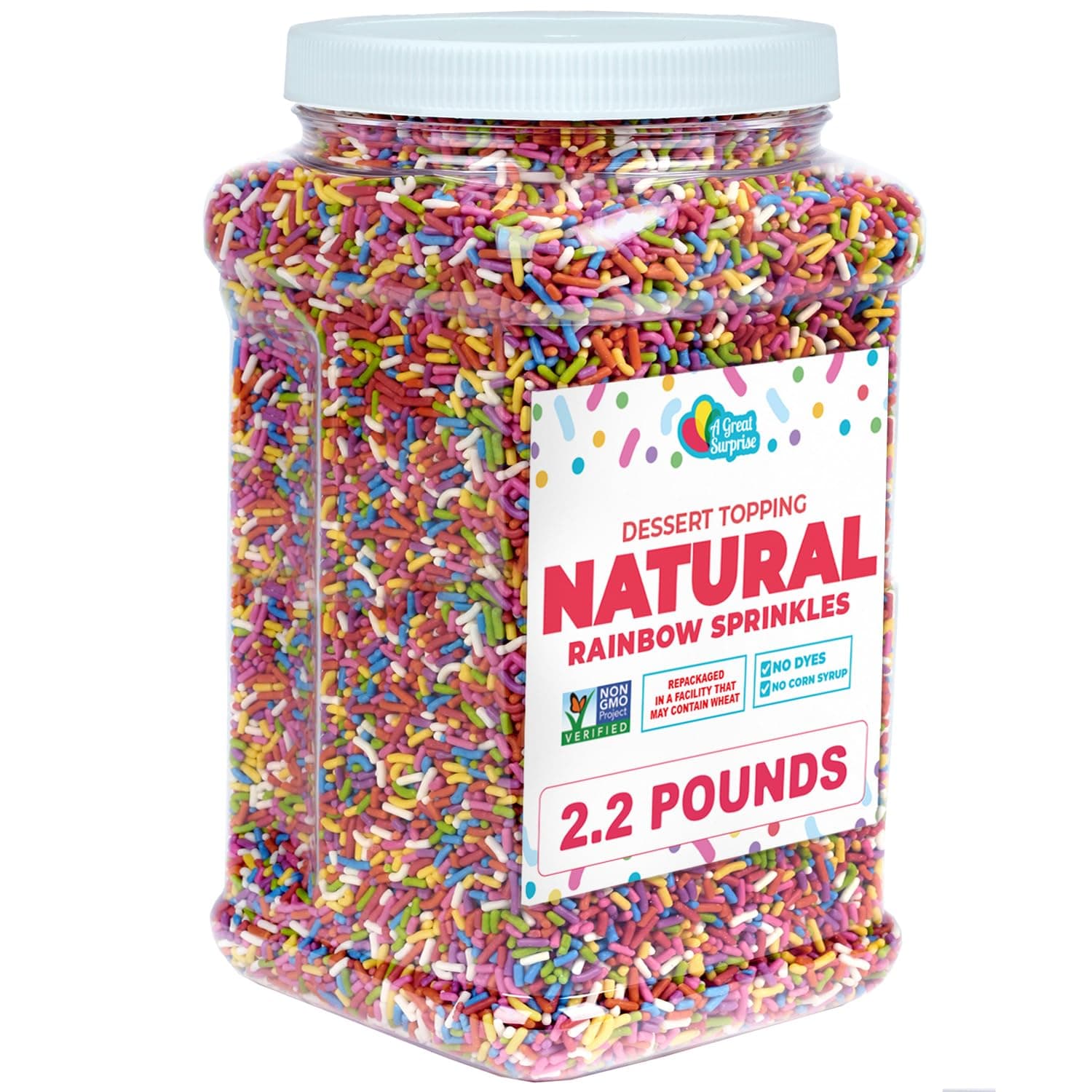 Dye-Free Rainbow Sprinkles – 2.2 LB - Spring Natural Vegan Baking Toppings with No Artificial Dyes or Flavors – Non-GMO Jimmies for Cookies, Cakes, Ice Cream & Cupcakes