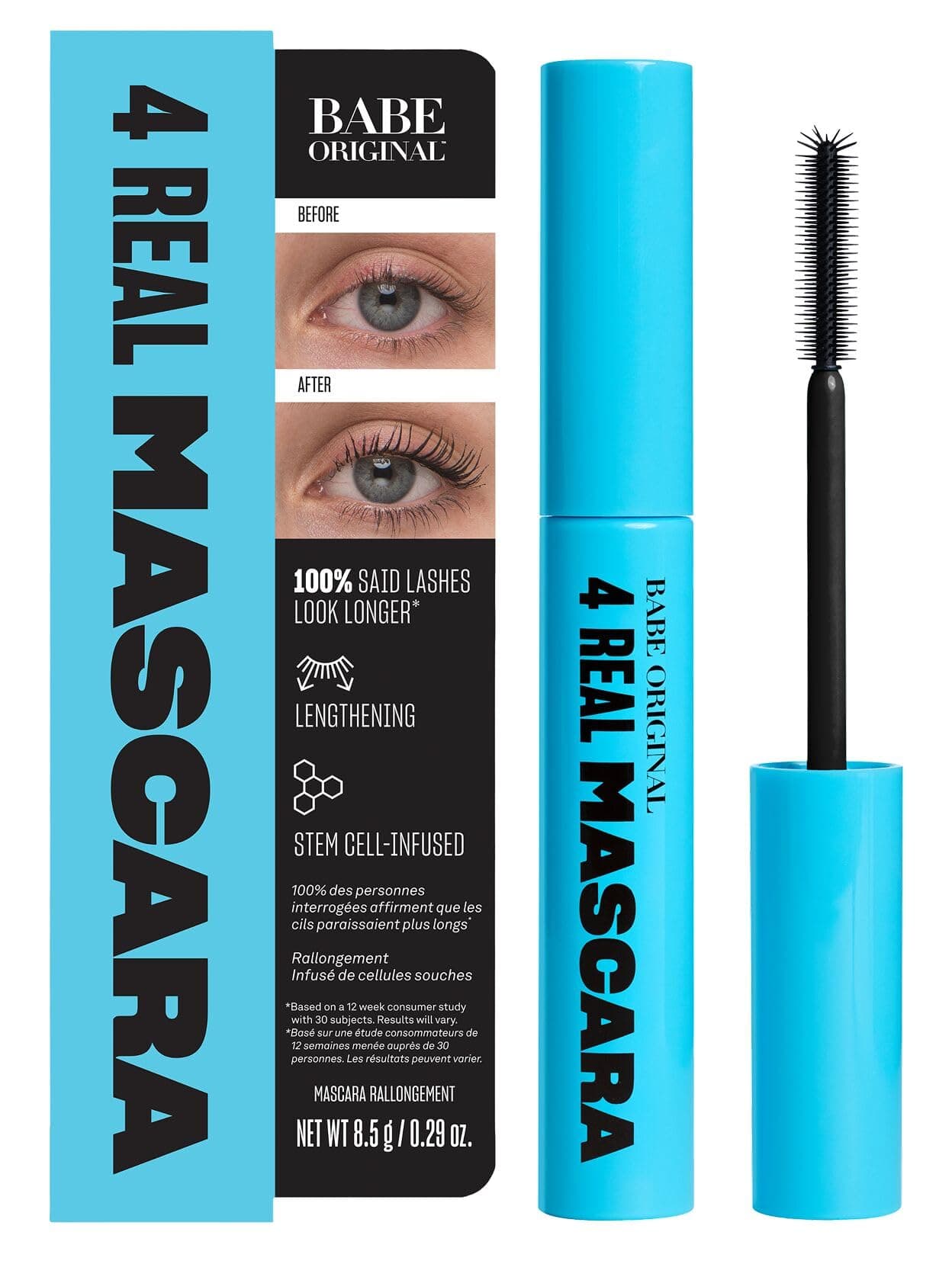 Babe Original 4 Real Mascara Black for Volume, Length, and Lift in Eyelashes, Defined & Flutterly Look, Vegan & Cruelty-Free, 8.5g