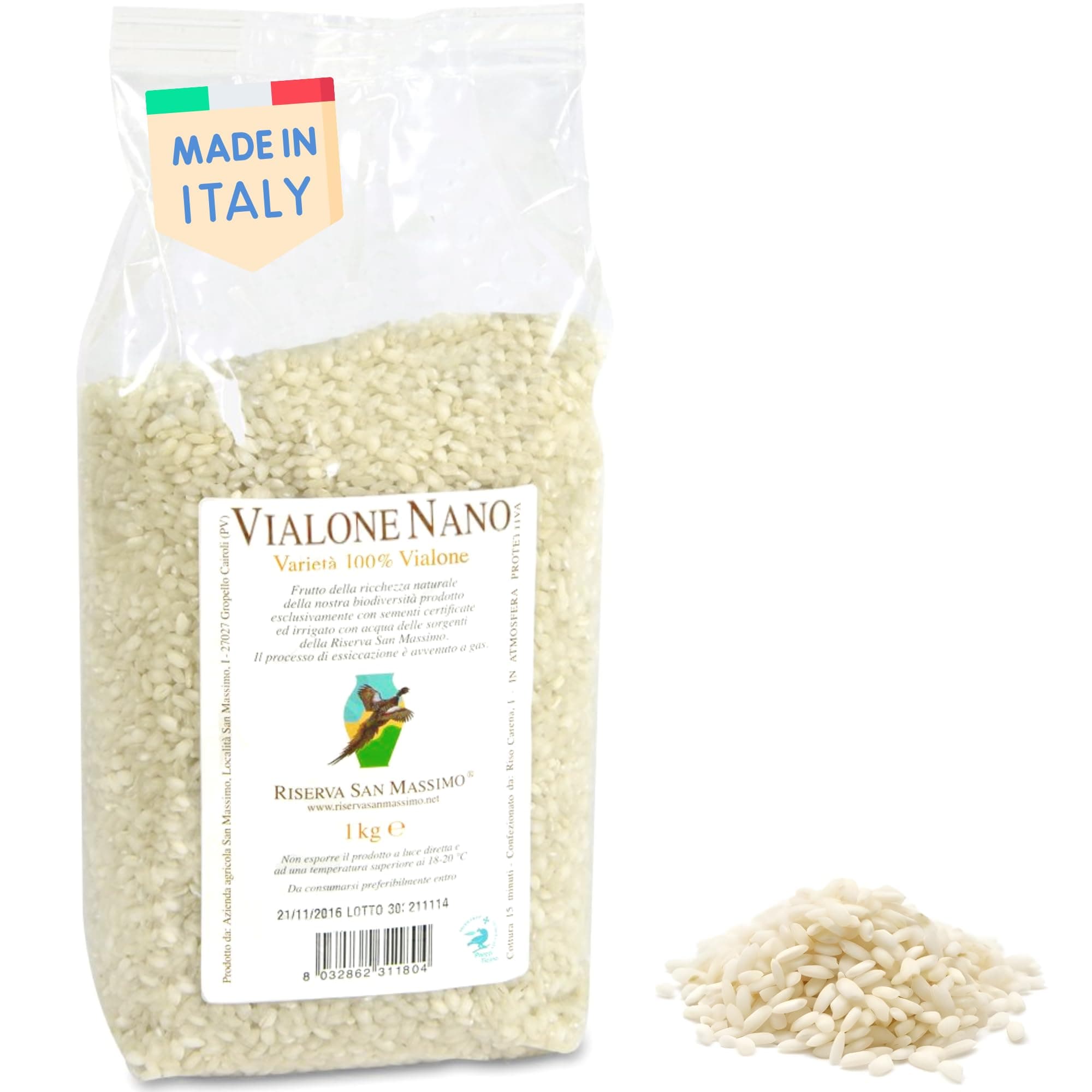 Riserva San Massimo Vialone Nano Risotto Rice from Italy - Ultra Premium Italian Rice for Risotto - Grown in the wetlands of the Ticino River Natural Reserve - Italian Food (2.2 lbs | 1 kg)
