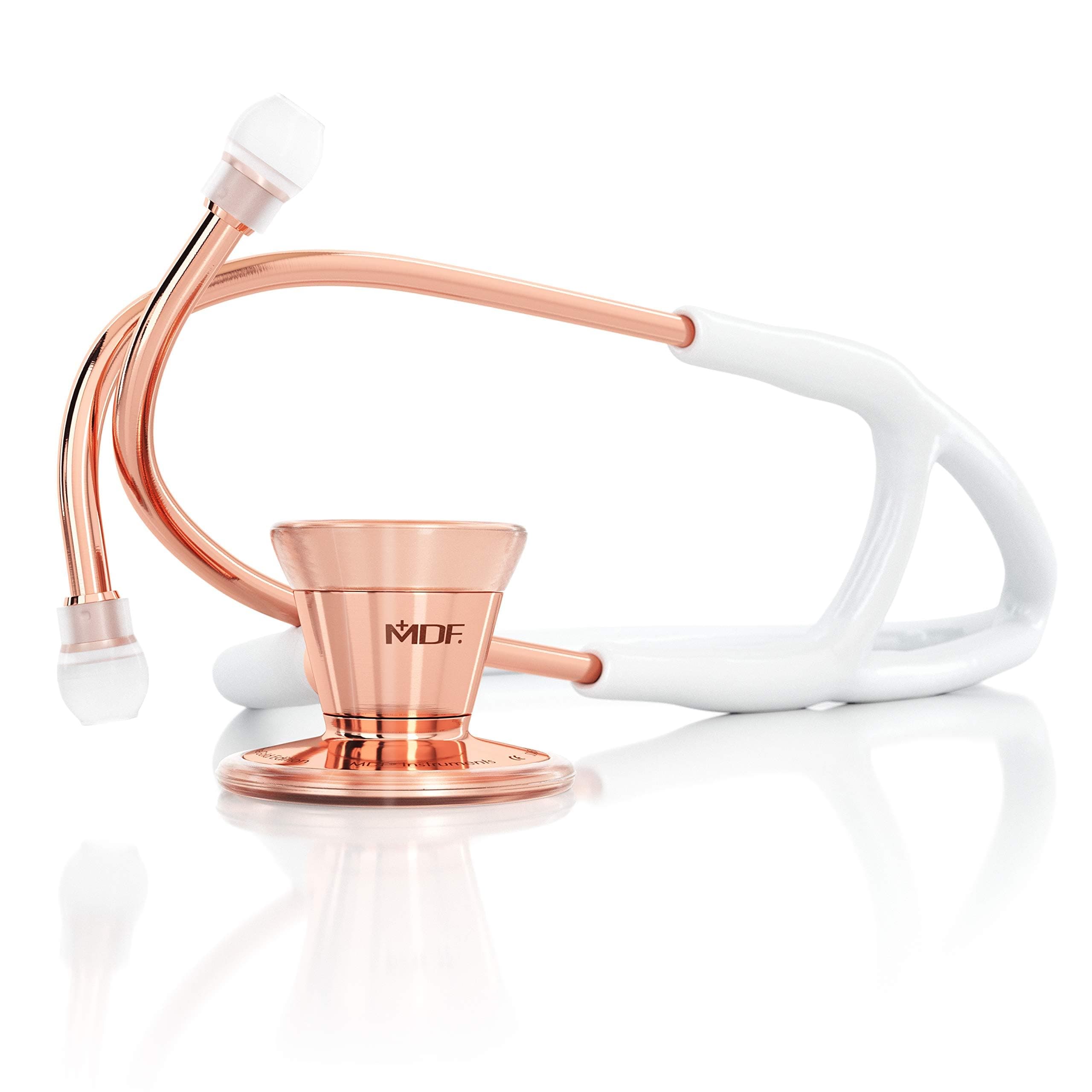 Mdf Classic Cardiology Dual Head Stethoscope - with Stainless Steel Chestpiece and Headset - Rose Gold/ (MDF797RG29) (White)