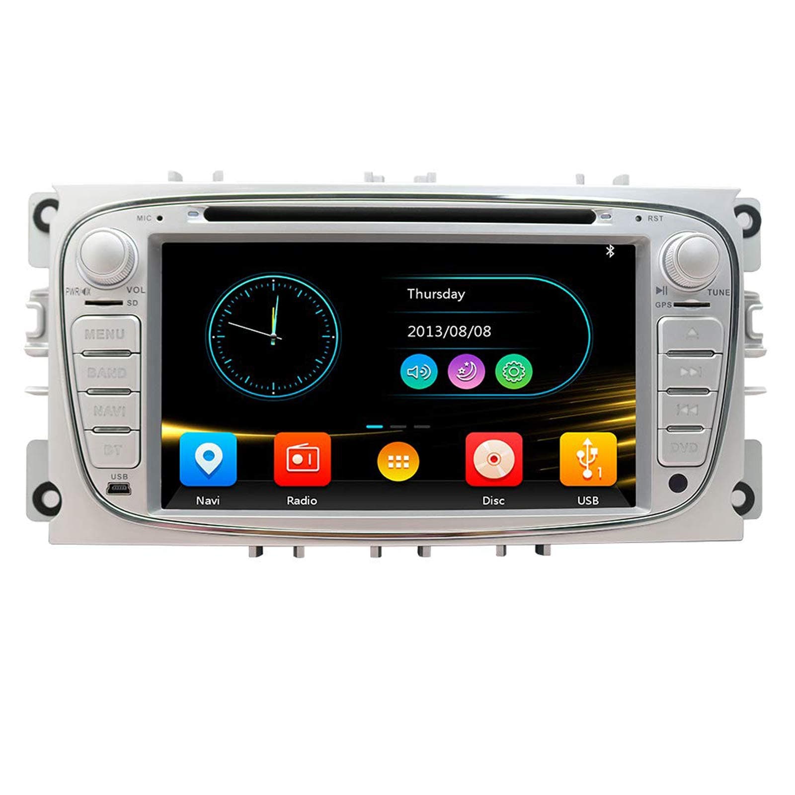 Car Stereo Radio In Dash Head Unit Navigation for Ford Focus S-MAX Mondeo C-MAX Galaxy,7 inch Touchscreen 2 Din DVD Player Bluetooth with Rear View Camera,16GB SD Card,3.5mm Mic,Crowbar