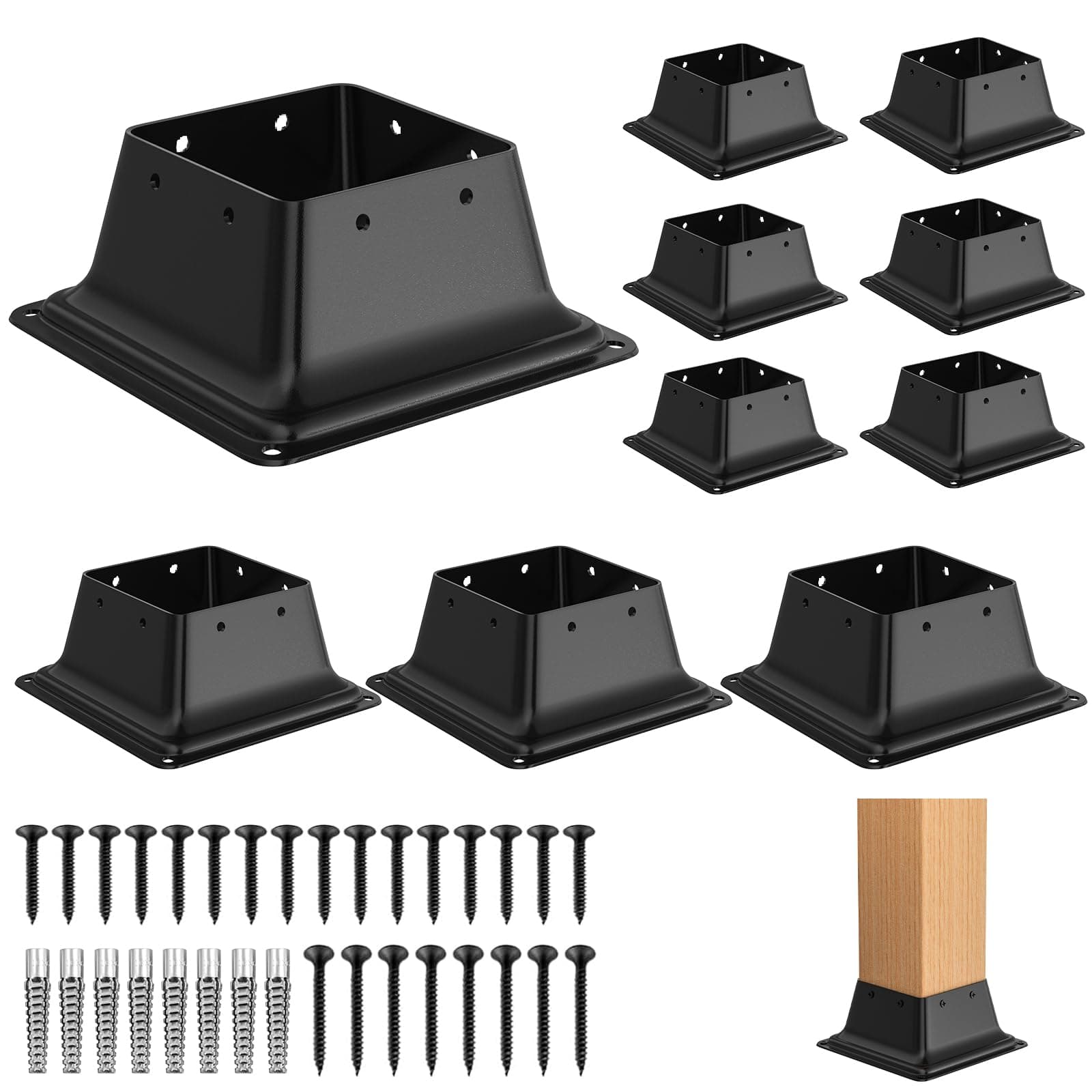 FMhotu 4x4 Post Base 10Pcs, Internal 3.6"x3.6" Heavy Duty Powder-Coated Steel Post Bracket Fit for Standard Wood Post Anchor, Decking Post Base for Deck Porch Handrail Railing Support with Screws
