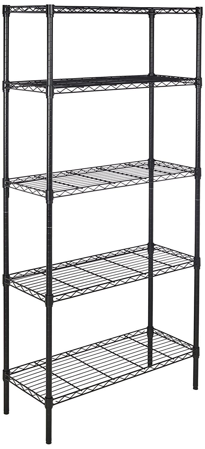 5-Shelf Storage Unit With Height Adjustable Shelves and Levelling Feet, 795 kg Max Weight, Black, 35.6 D x 91.4 W x 182.9 H cm