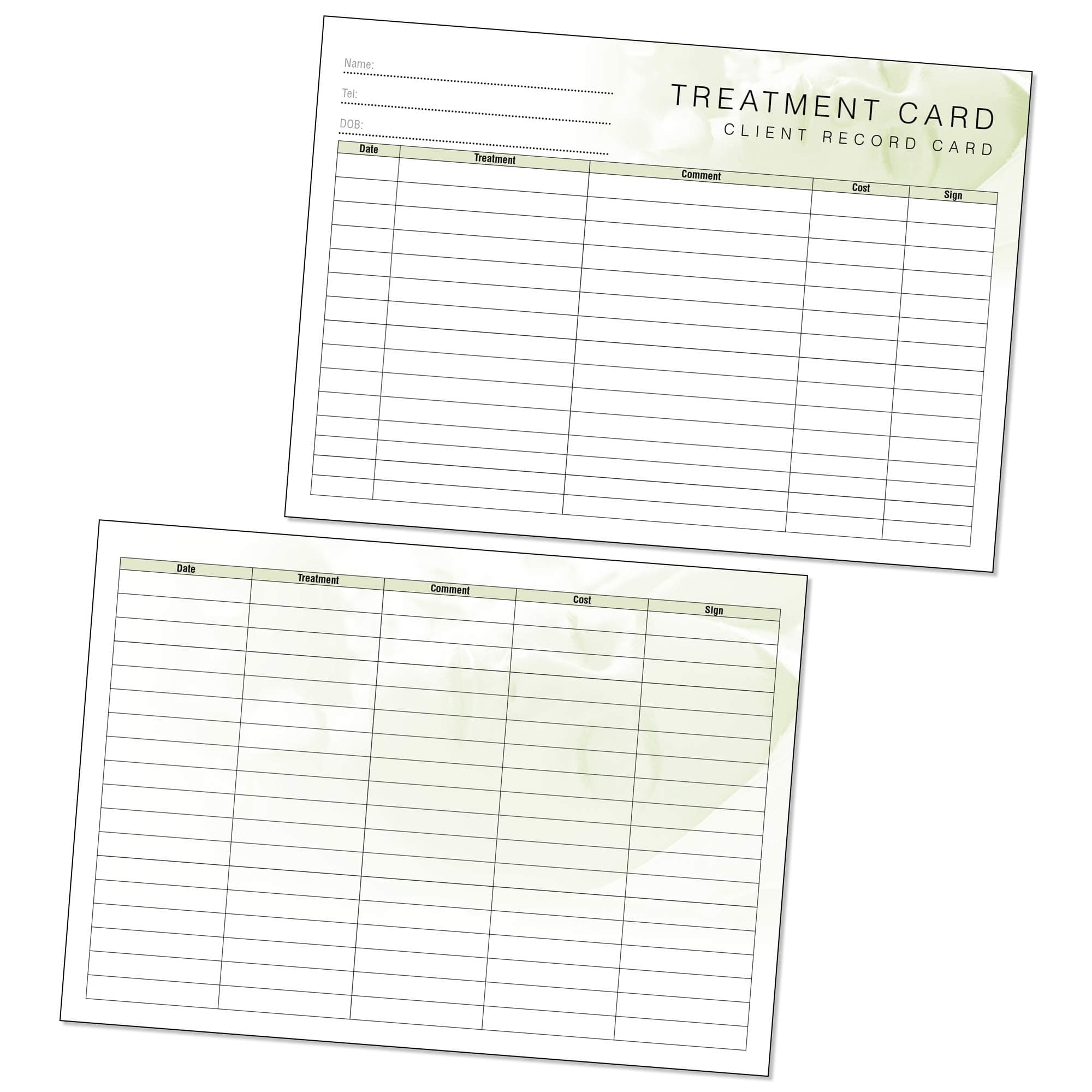 Generic Treatment Additional Client Record Card for Nails, Beauty, Hair or Massage A5 Pack of 50 - Landscape