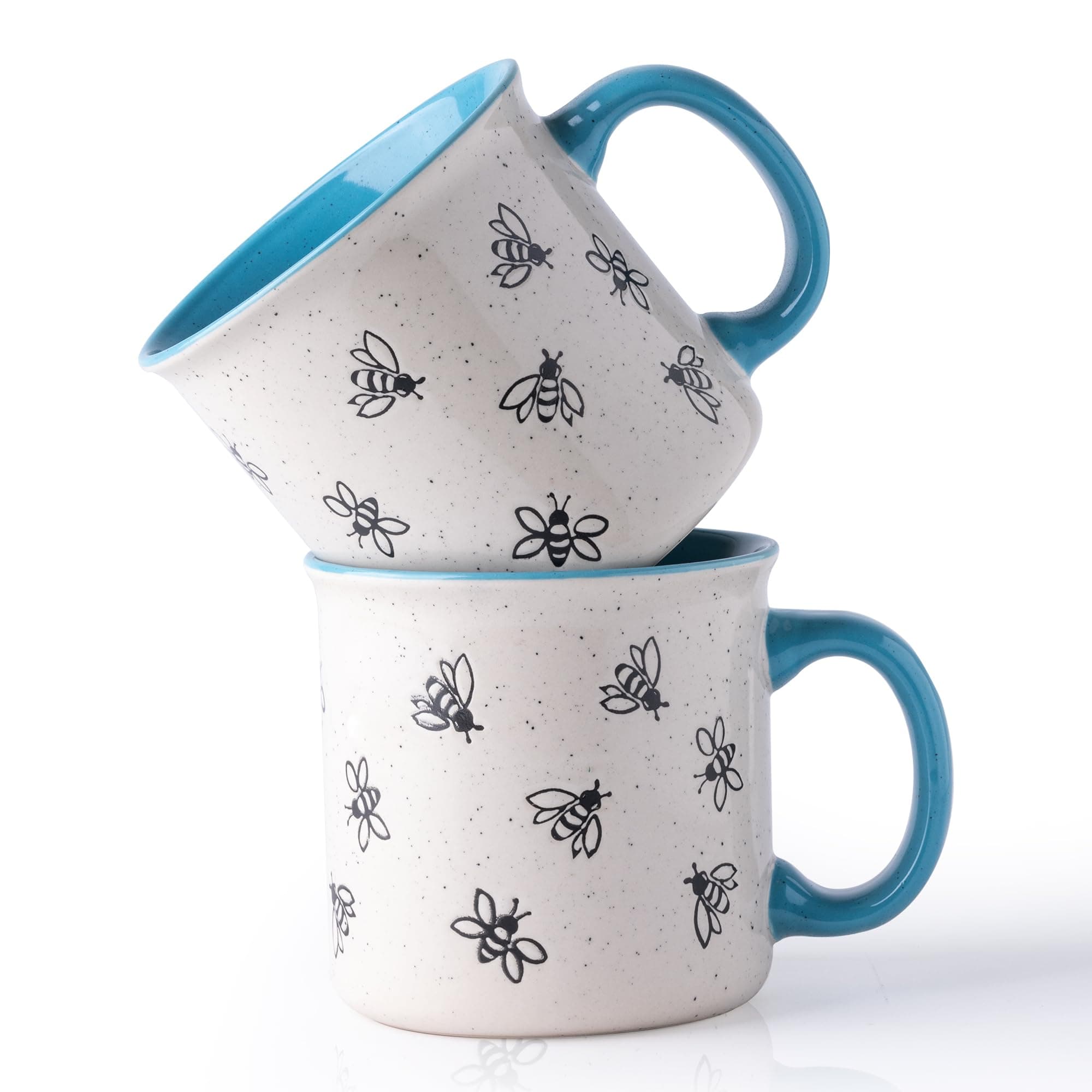 AmorArc 22 OZ Large Ceramic Coffee Mugs, Oversized Soup Cups With Big Handle for Men Women Dad Mom, Big Mug With Textured Bees Patterns for Office & Home -Microwave Safe, 2 Pcs-Blue