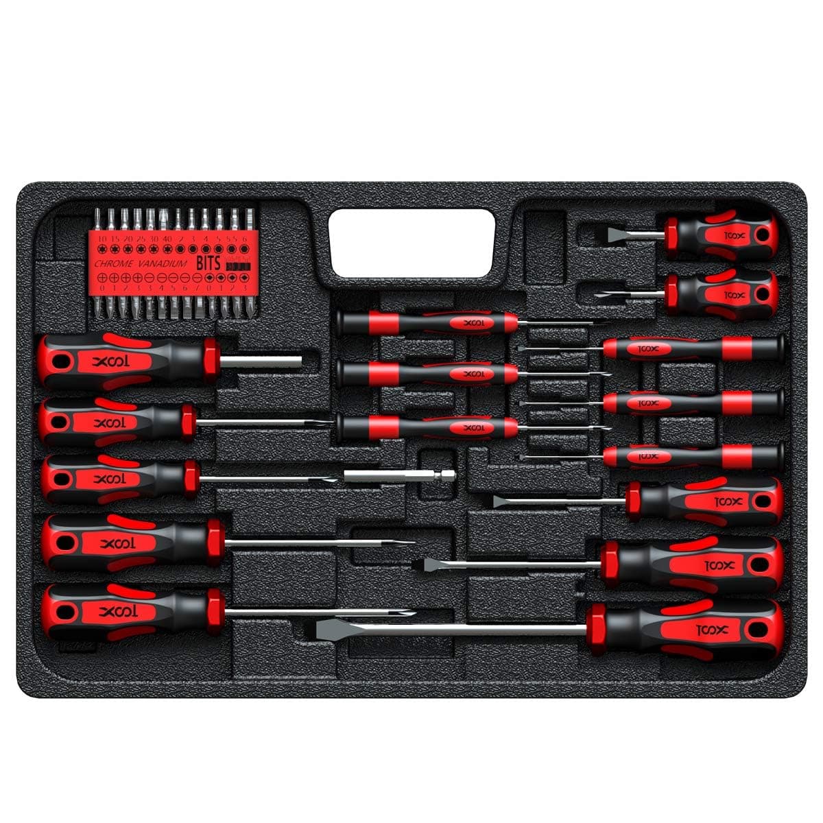 42PCS Magnetic Screwdriver Set with Tray, Torx Phillips Flat Hex Pozi Non-Slip Magnetic Tips Screwdriver Set