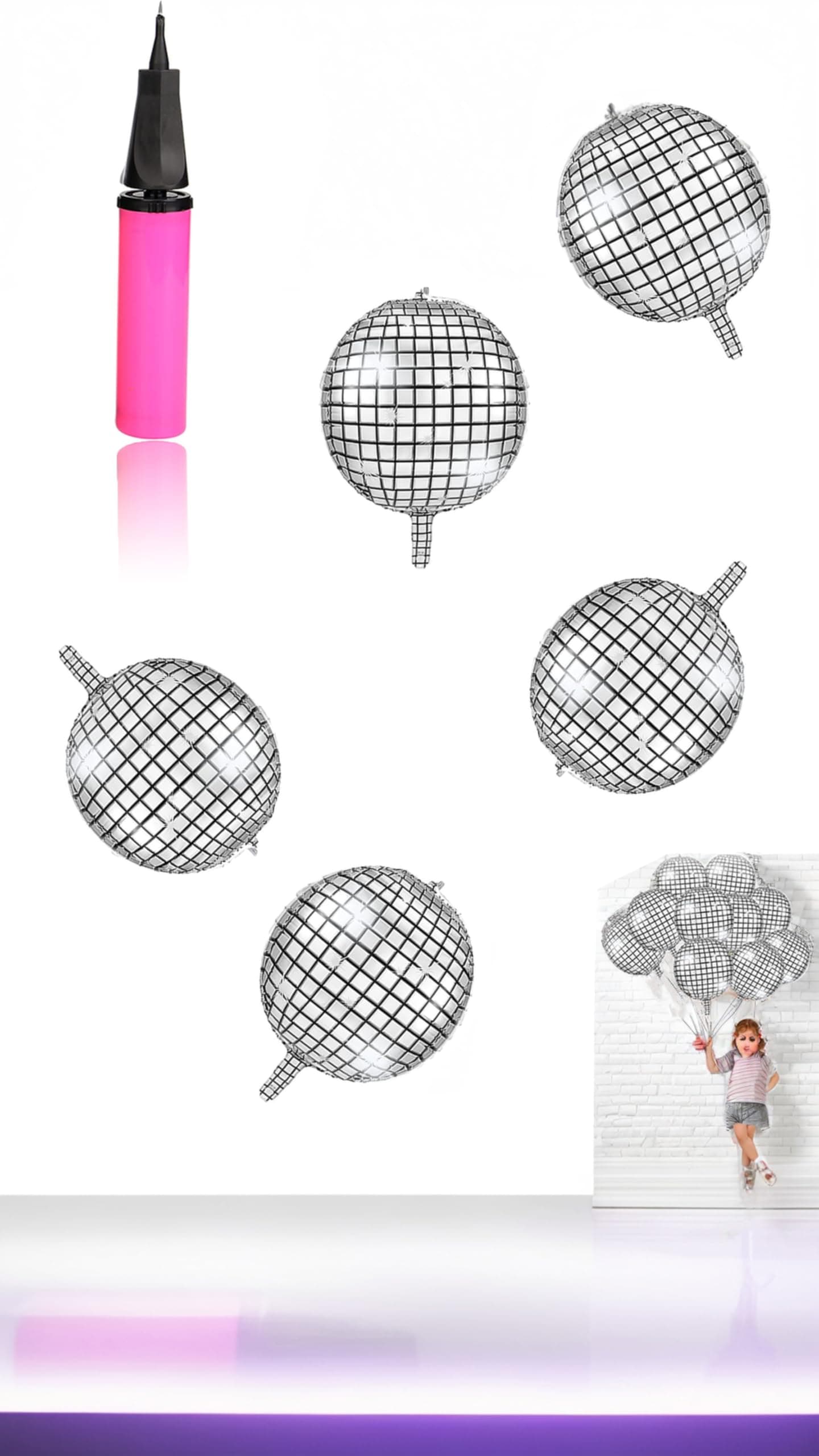 – 5 Pcs Disco Metallic Balloons for Party Decorations, 22 Inches 4D Disco Ball Large Laser Foil Balloon Metallic Mirror Balloon for Birthday Party. Including Air Pump in Random Color (Basic Style)