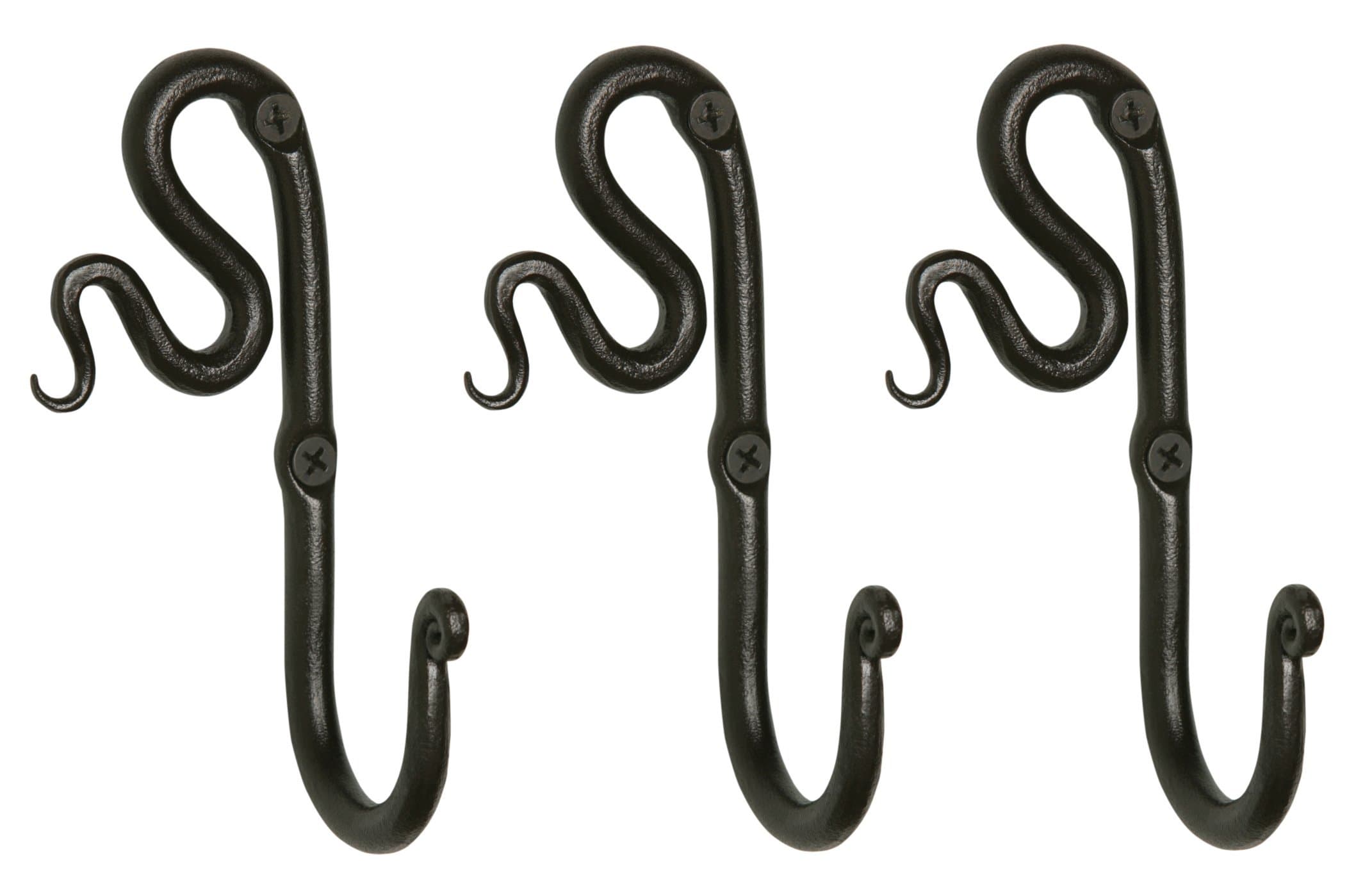 RTZEN Handmade Iron Coat Rack Hooks| Set of 3 Left Squiggle Hangers Décor
