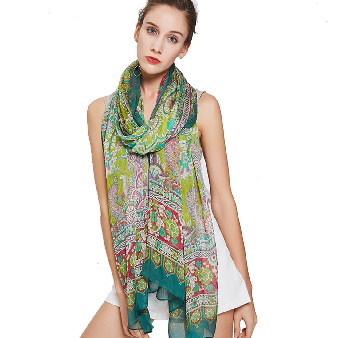 Women's 100% Mulberry Silk Pashmina Shawl and Wraps Extra Large Floral Scarf for Evening Dresses, Soft Oversized