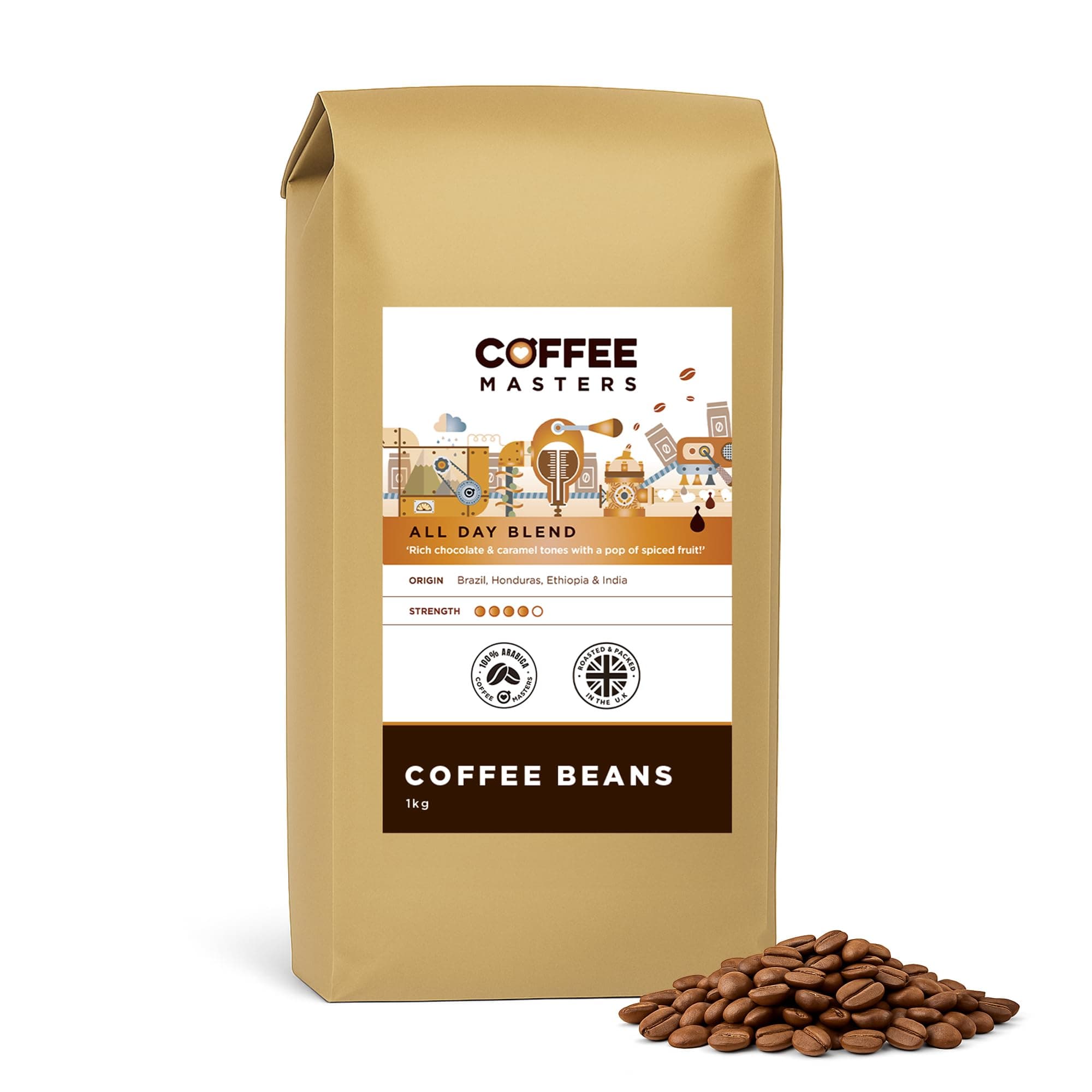 All Day Blend Espresso Coffee Beans 1kg - Medium Roast for Strong and Full Bodied Drink - Whole Bean, Ideal for Barista Machines