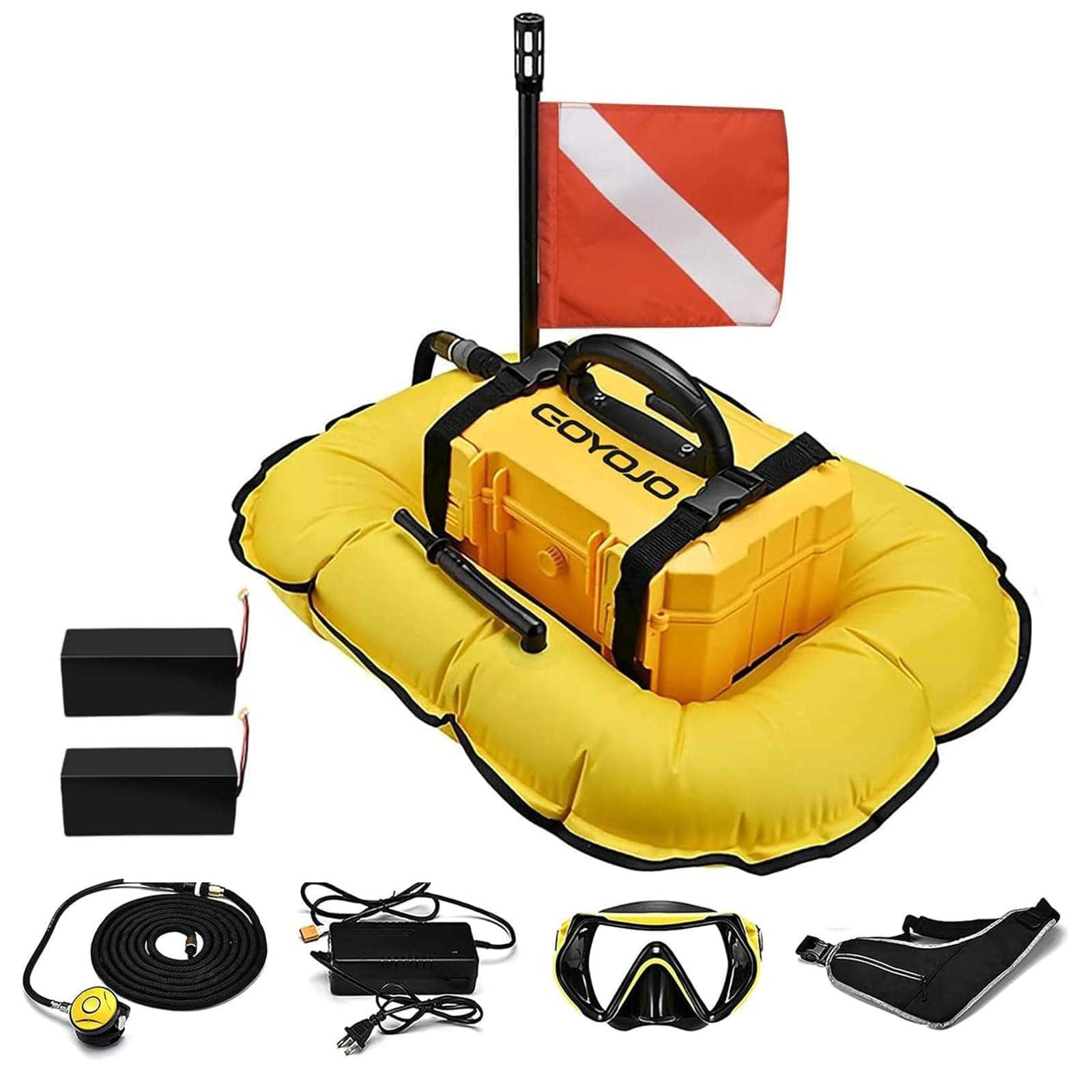 GOYOJO Scuba Dive System 5.5 Hours Rechargeable Scuba Diving Tank with 10m Hose & Diving Breathing Regulator Detachable Scuba Machine, for Recreational Diving & Fishing