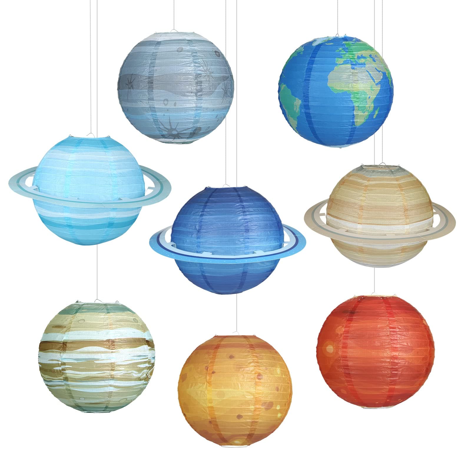 KESOTE 8 Pcs Planet Paper Lanterns, 12 Inch Space Party Decorations, Solar System Planet Lanterns for Classroom Decoration & Space Themd Birthday Room Dec