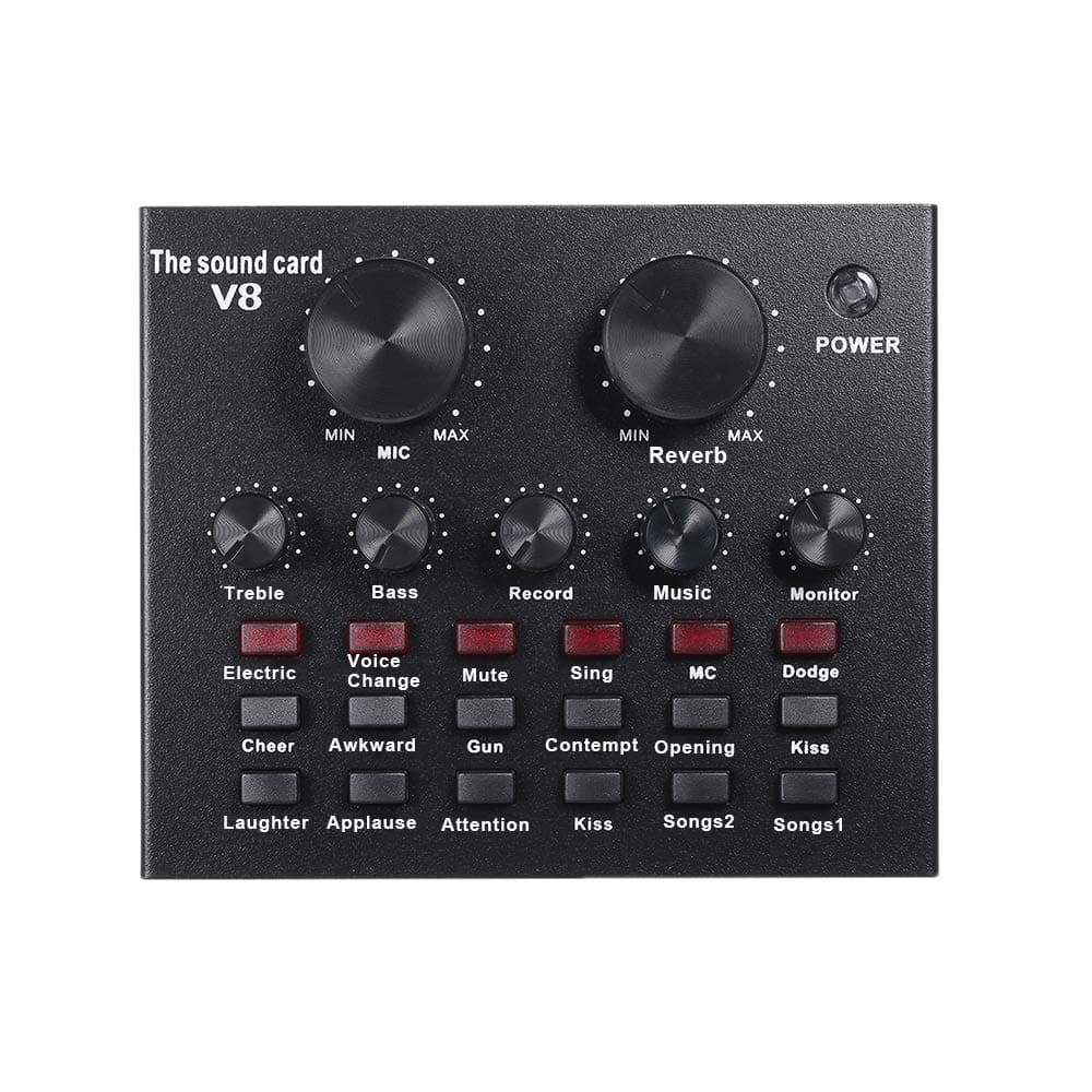 SKEIDO V8 Multifunctional Live Sound Card USB Audio Interface Intelligent Volume Adjustable Audio Mixer Sound Card for Recording Hosting Speech