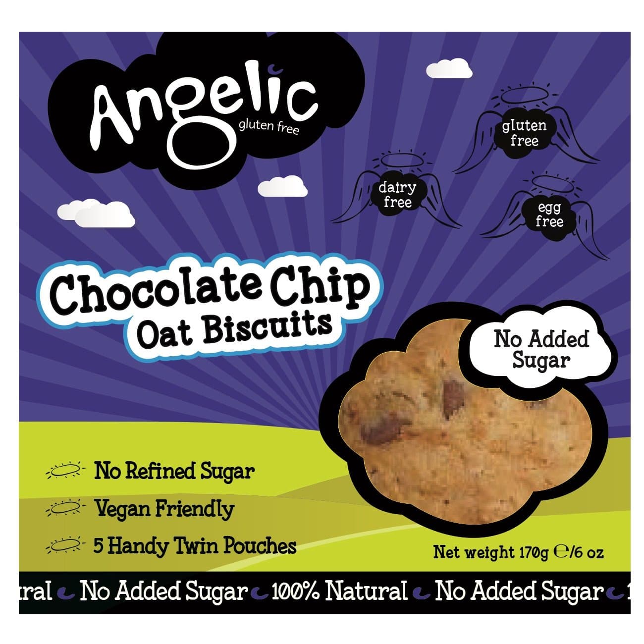 Chocolate Chip Oat Biscuits - Angelic Gluten Dairy Egg No Added Sugar Free