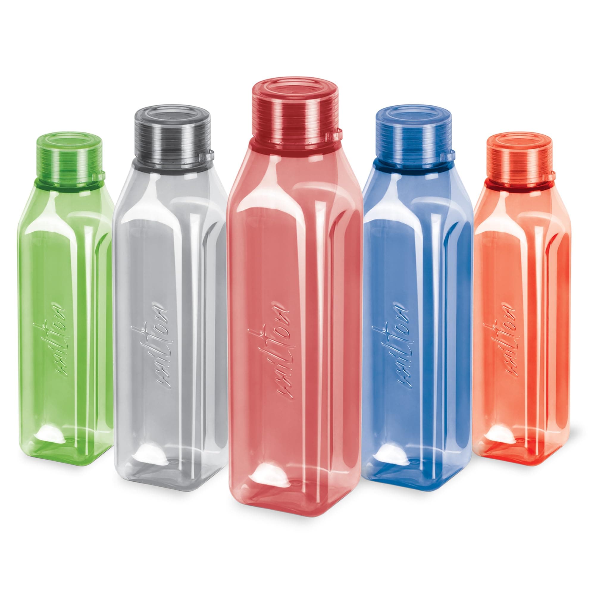 Milton Prime Water Bottle with Lid Reusable Leakproof 34 Oz Set of 5 Assorted, Plastic Large Big Drink Flask Perfect for Cycling Camping Hiking Gym Yoga Travel, Outdoors, Great for Juices Milk