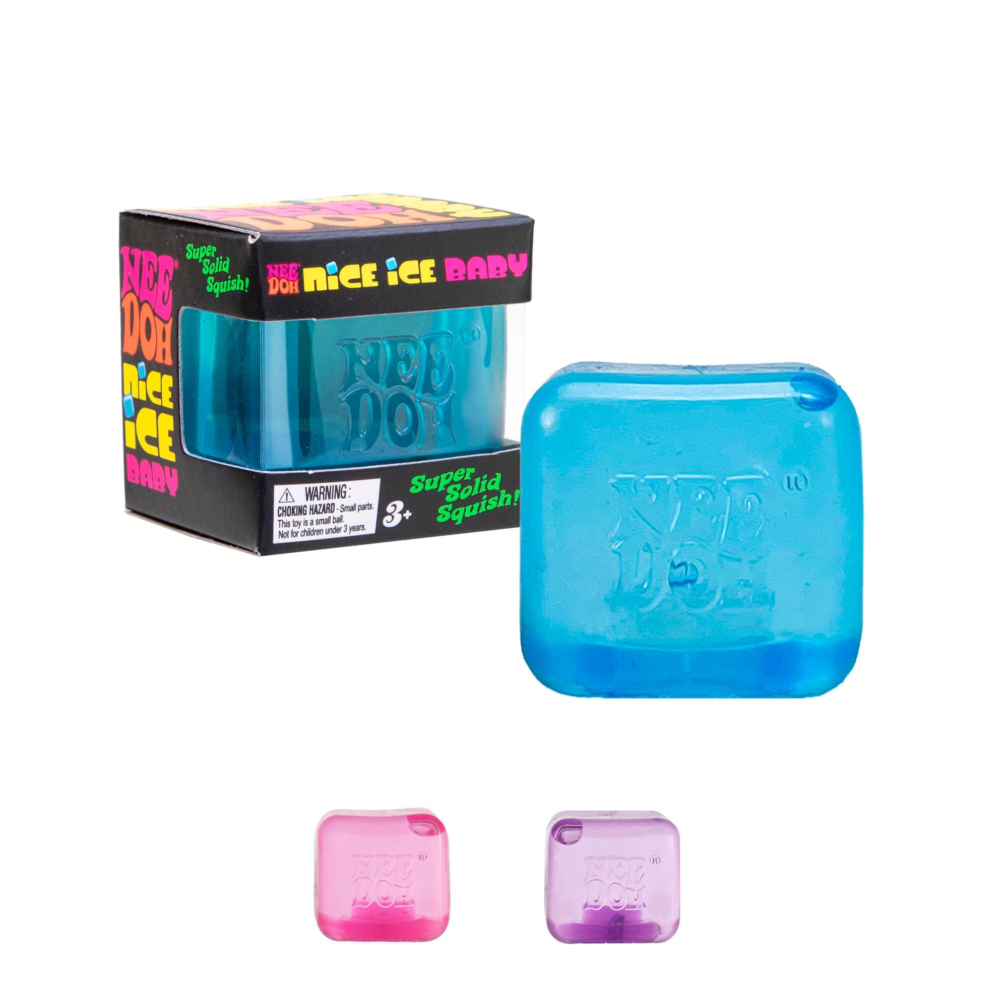 NeeDoh Nice Ice Baby - Small Squishy Cube Fidget Toy For Kids, Nee Doh Stress Balls, Sensory Fidgets, Squidgy Toys For Anxiety Relief, Safe Non-Toxic Gel Texture, Age 3 Year Olds +