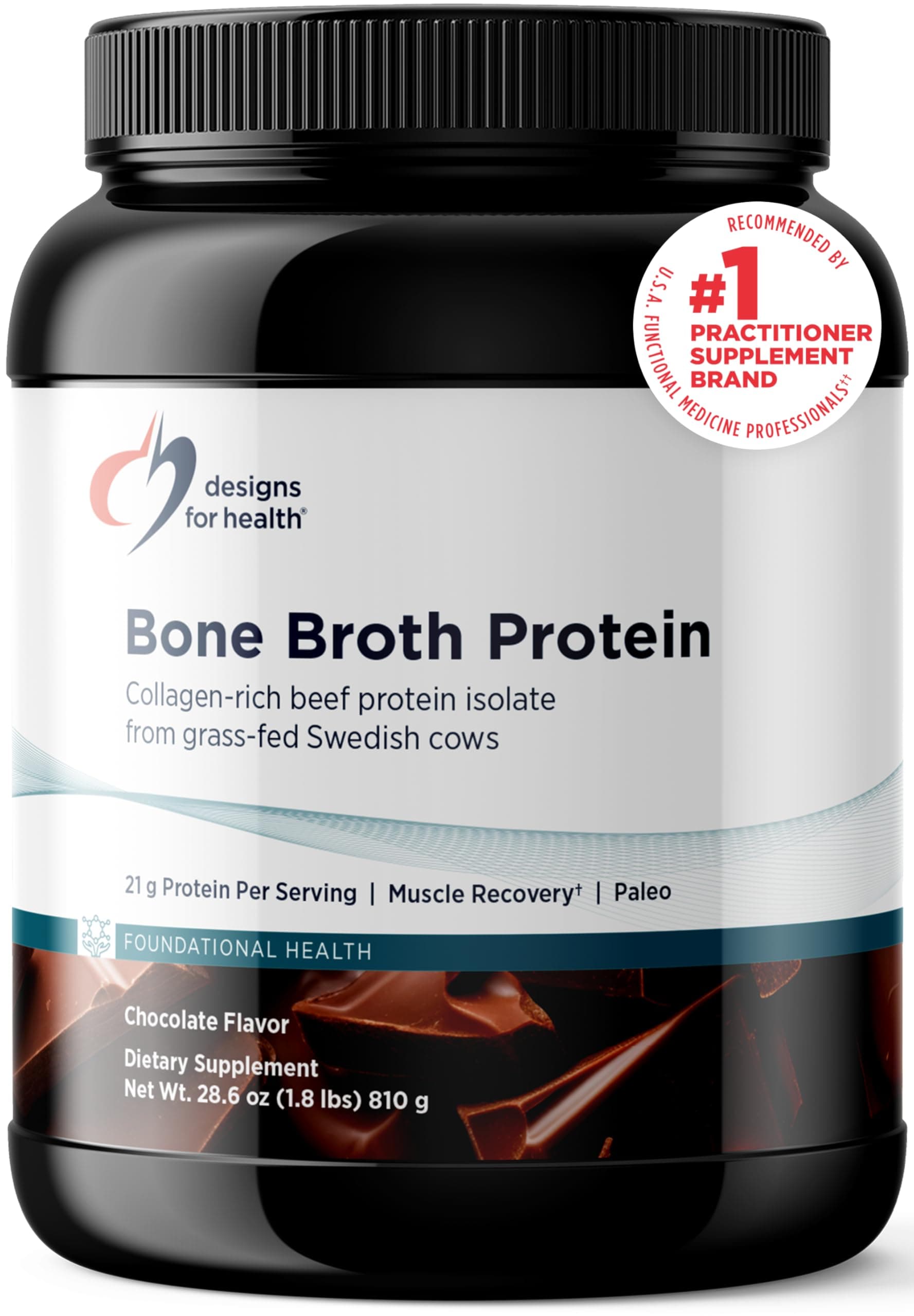 Bone Broth Protein Powder – 21g Grass-Fed, Collagen-Rich Beef Protein Isolate - Chocolate, Paleo, Non-GMO, Dairy-Free (30 Servings / 810g)