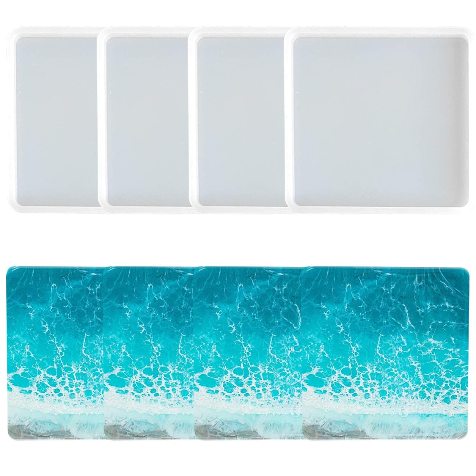 4pcs Coaster Molds for Resin Casting,Square Resin Epoxy Silicone Molds for Making Coasters Geode,Cups Mats, Home Decoration