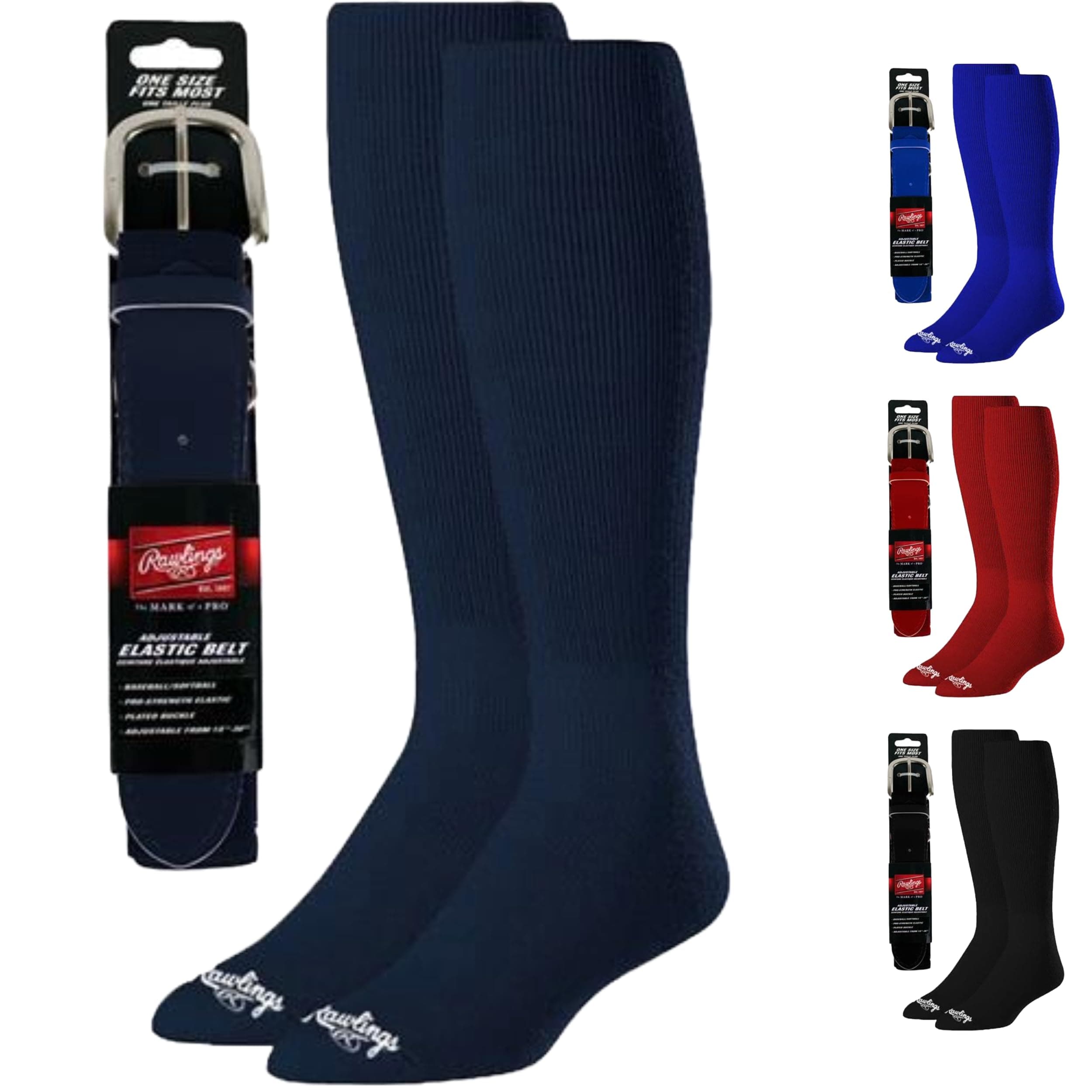 Rawlings Baseball Belt & Socks Combo, Navy Blue, Medium