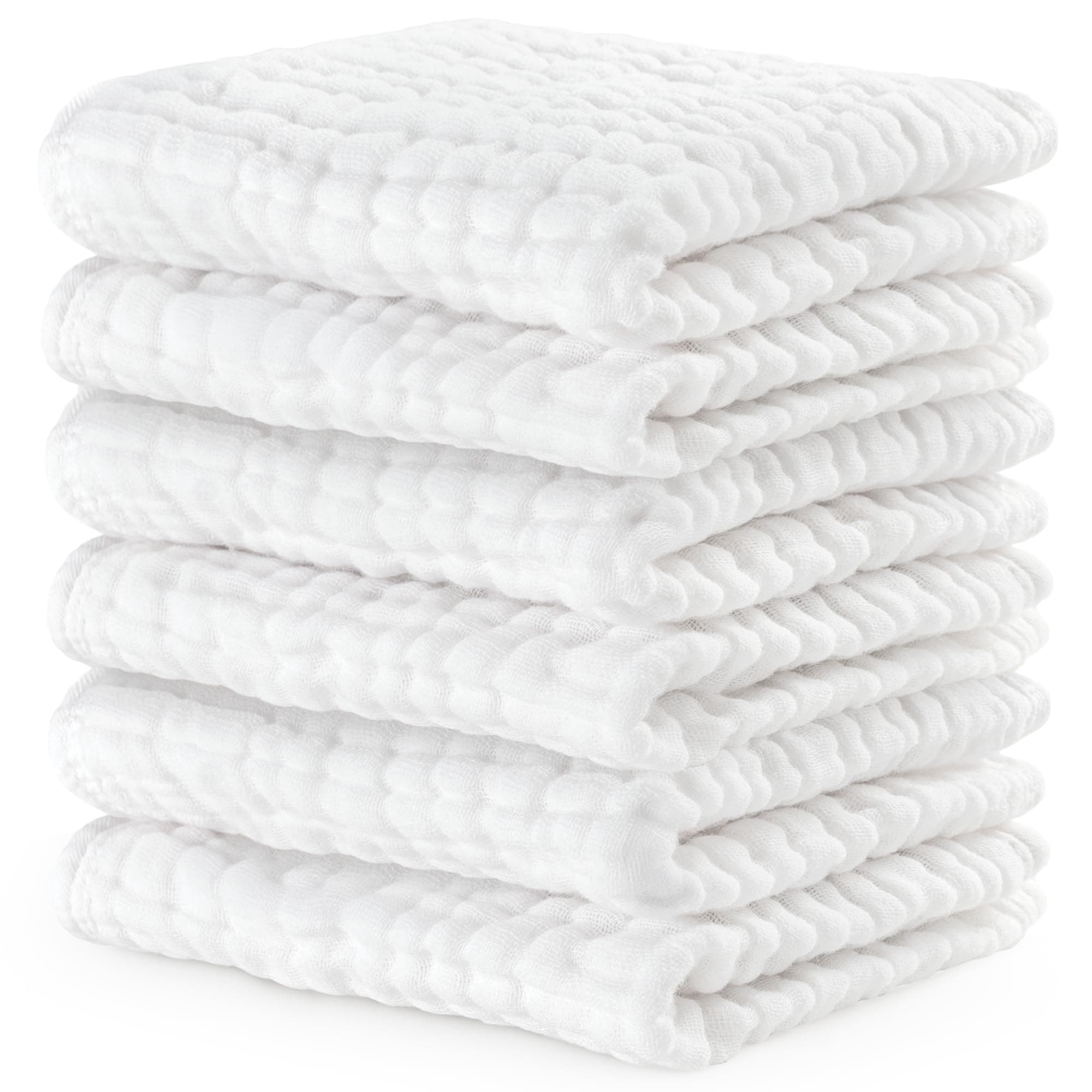 Comfy Cubs Muslin Baby Washcloths 6 Pack - Soft 6-Layer Cotton Wash Cloths for Sensitive Skin - 10"x10" Large, Gentle, Absorbent Infant Essentials for Newborn and Toddlers - White