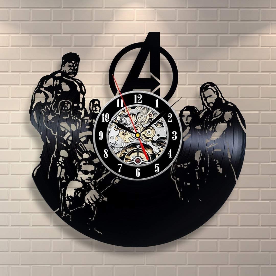Kovides Vintage Wall Clock Avengers Decals Idea Avengers Wall Sticker Gift Idea 18th Birthday Marvel Comics Avengers Wall Art Retro Vinyl Record Clock