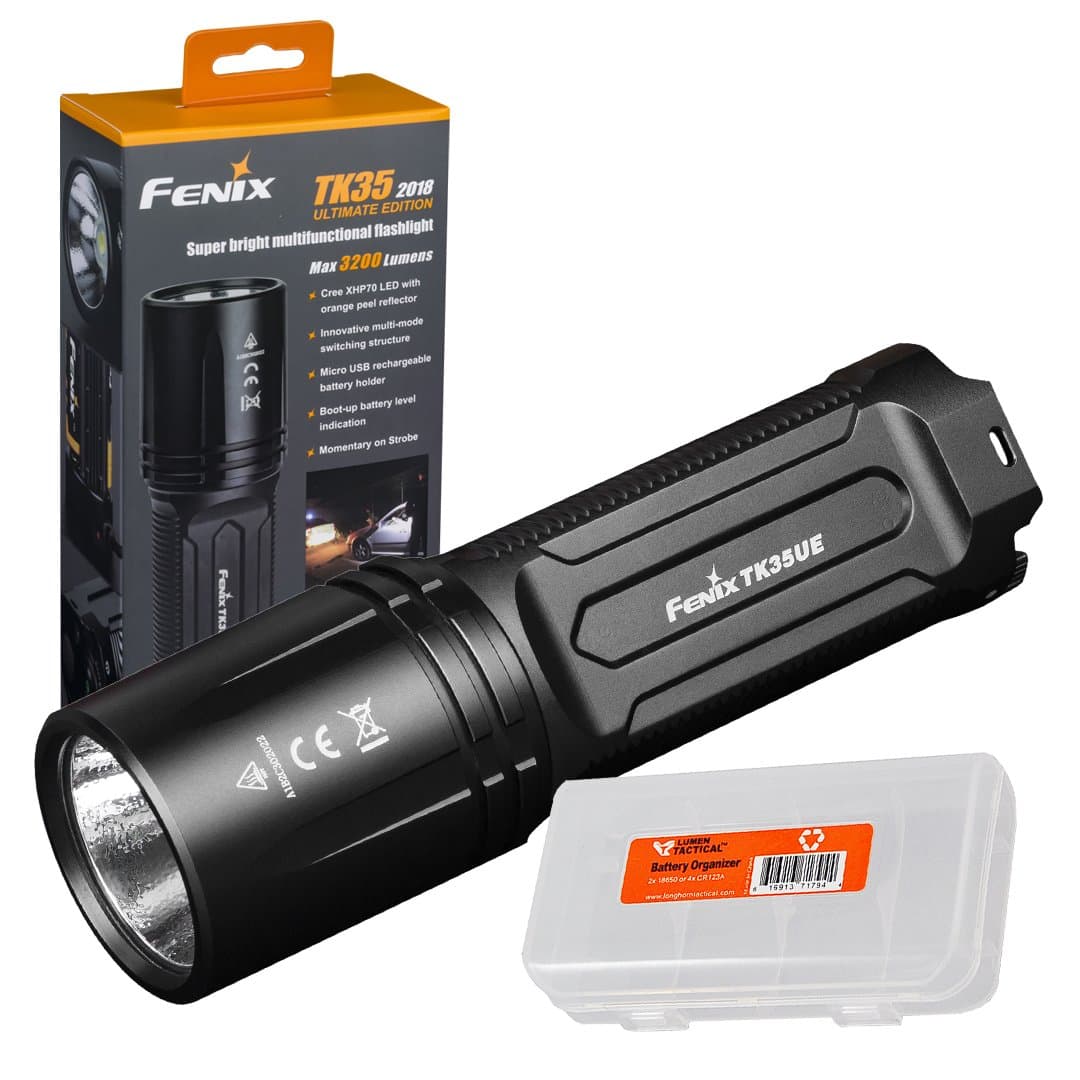 Fenix TK35 2018 3200 Lumen Ultimate Edition (TK35UE) USB Rechargeable Tactical LED Flashlight with Lumen Tactical Battery Organizer