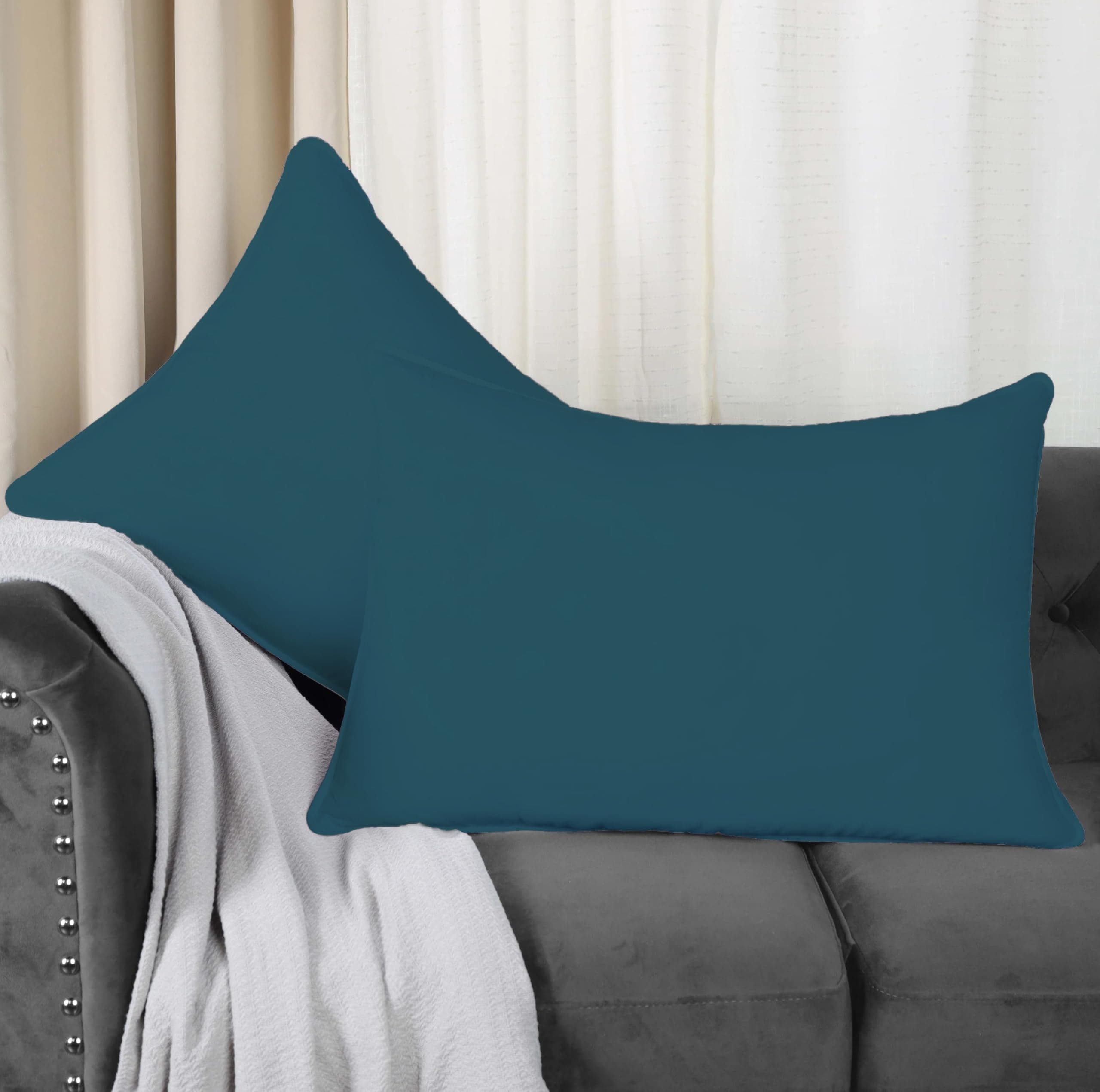 Trance Home Linen 100% Cotton 300TC Plain Pillow Covers | Set of 2 Pillow Cases |Standard Size (20 x 30 inch, Teal)