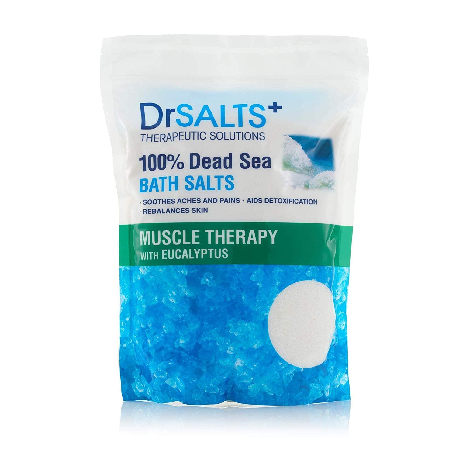 Dr Salts 100% Dead Sea Bath Salts Post Workout Therapy With Natural Minerals, Soothe Muscle Aches & Pains, Eases Strains & Stiffness, White, Eucalyptus, 2 Kg