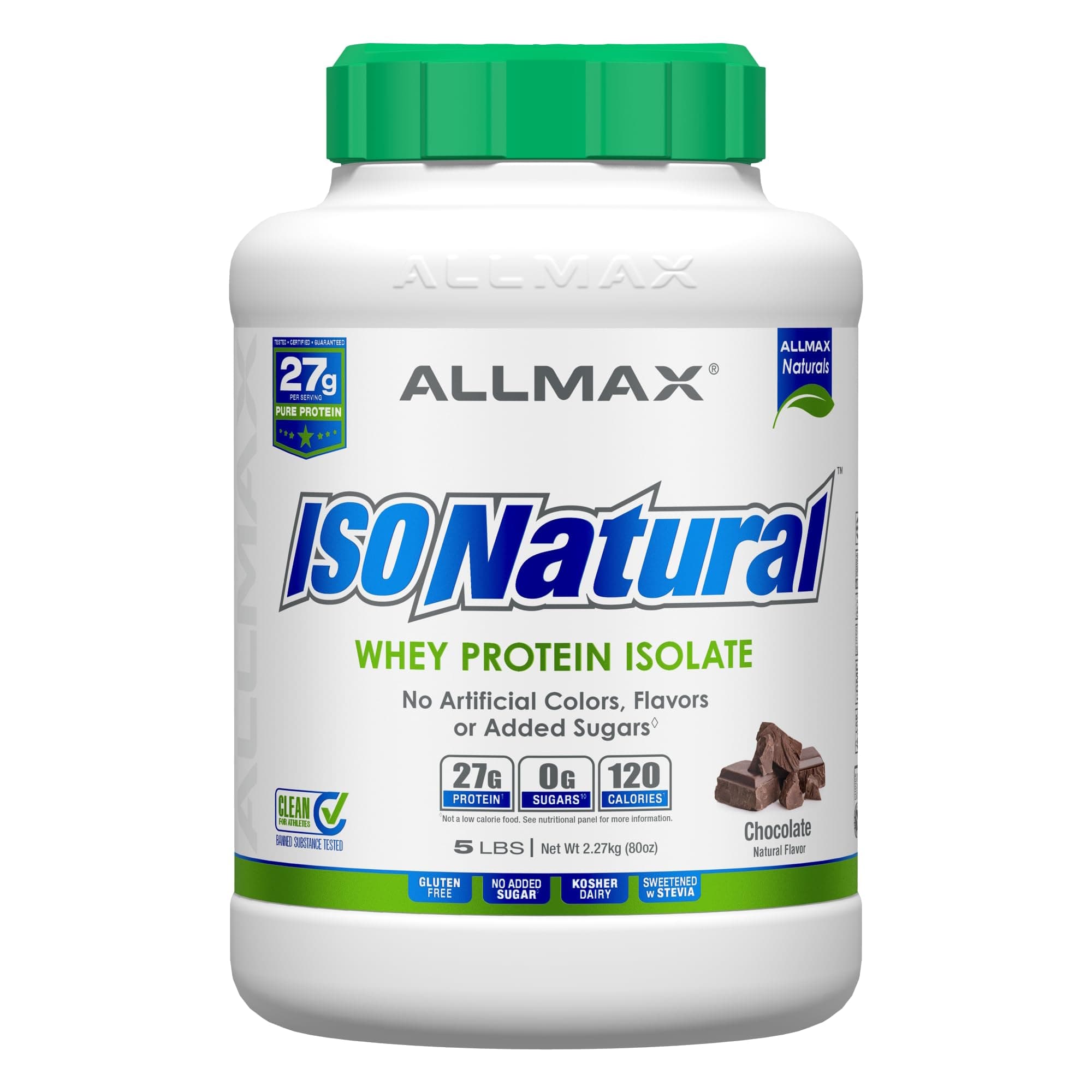 ISONATURAL Whey Protein Isolate, Chocolate - 5 lb - 27 Grams of Protein Per Scoop - Zero Fat & Sugar - 99% Lactose Free - with Prebiotics - No Artificial Flavors - Approx. 73 Servings