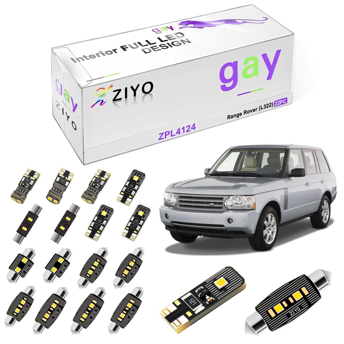 ZIYO ZPL4124 - (22 Bulbs) LED Interior Light Kit Replacement for Land Rover Range Rover L322 2003-2012, 6000K Xenon White Dome Light Bulbs Upgrade Error Free
