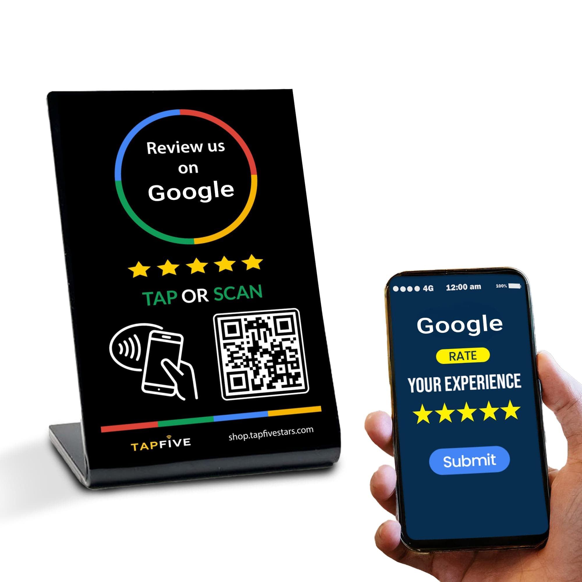 Google Review Stand by TapFive – Zappy Card NFC Tap & QR Code Sign for Restaurants, Salons, Retail & Front Desks | QR Code Stand | No Monthly Fees (Black, 1 Stand)
