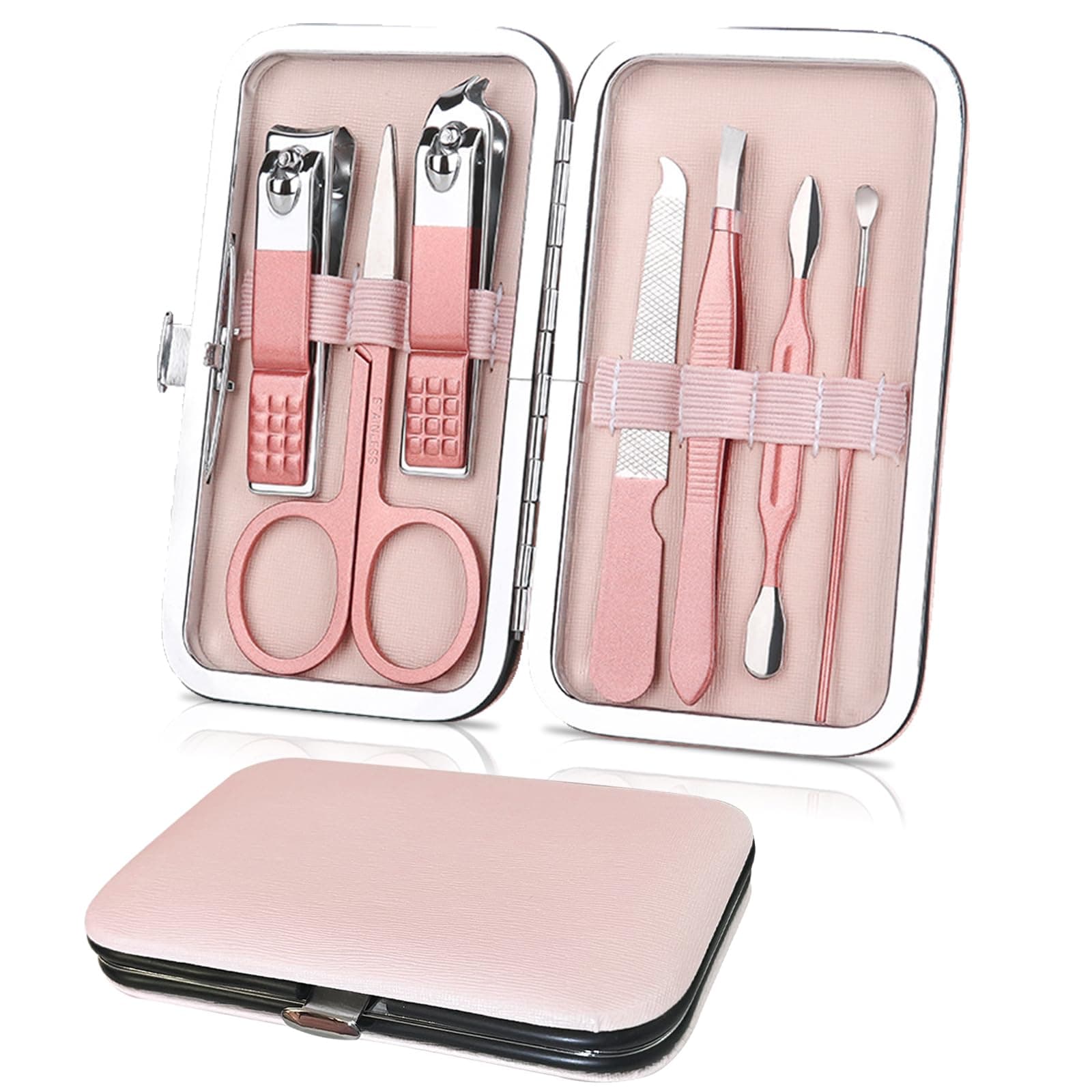 WOXVM Premium Manicure Set, 7 in 1 Professional Nail Clippers Scissors Pedicure Kit, Stainless Steel Cuticle Nail Care Tools with Luxurious Travel Case, Portable Manicure Grooming Kit Gift for Women