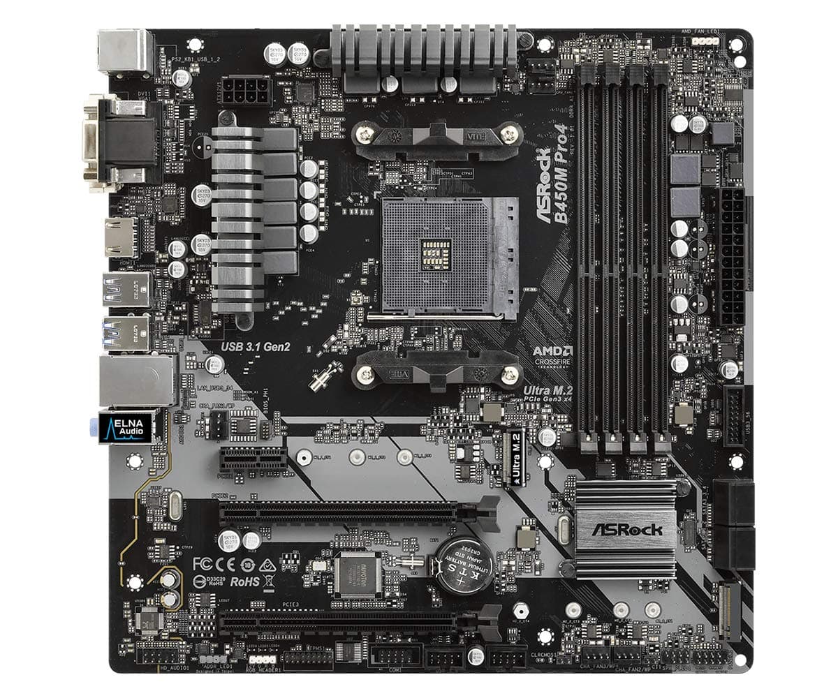 ASRock B450M Pro4 AM4 M-ATX D-Sub/HDMI/DVI DDR4 Retail - AMD Socket AM4 (Ryzen) - Micro/Mini/Flex-ATX Motherboard , black