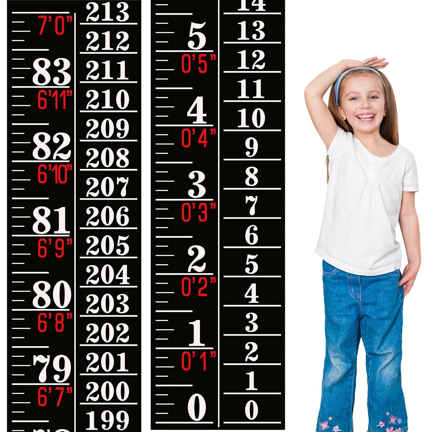 Tatuo Growth Chart Height Indicator Tape Ruler Height Growth Chart Ruler Height Indicator Adhesive Ruler for Measuring Kids Boys Girls (Black)