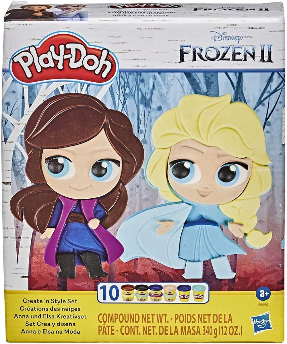 Play-Doh Featuring Disney Frozen 2 Create 'n Style Set Anna and Elsa Toy for Children Aged 3 and Up with 10 Play-Doh Pots, Non-Toxic